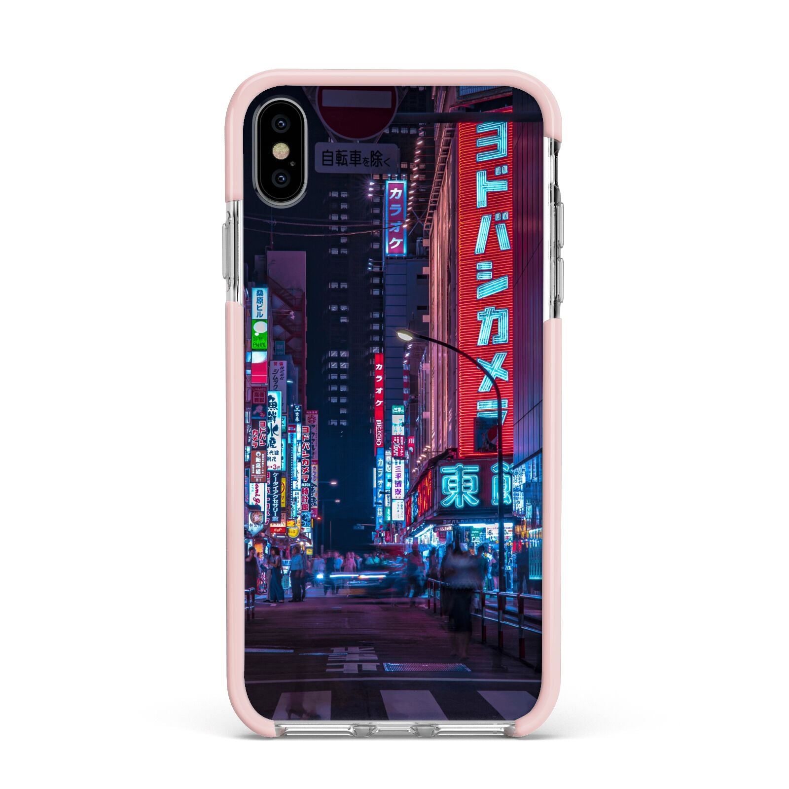 Tokyo Neon City Apple iPhone Xs Max Impact Case Pink Edge on Silver Phone