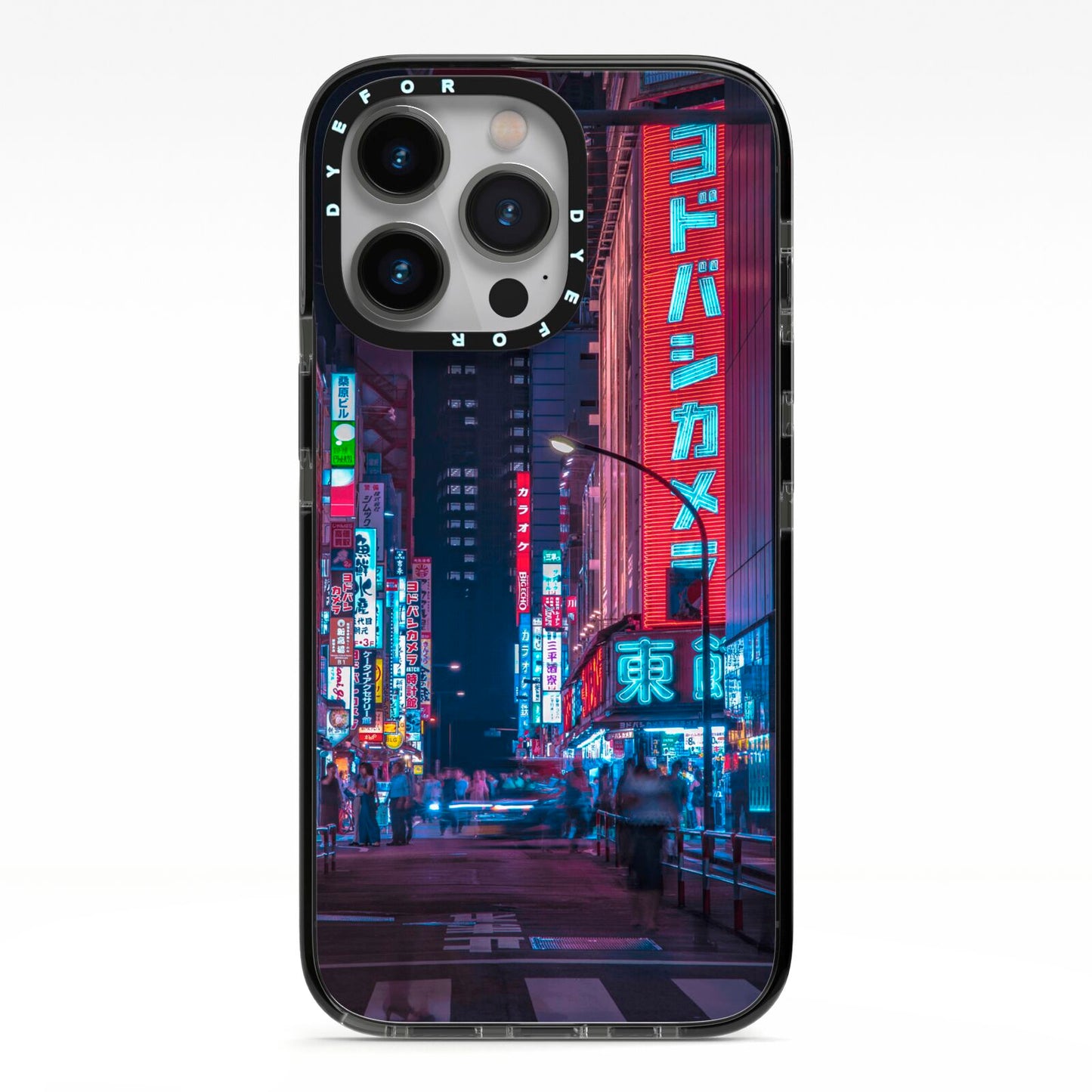 Tokyo Neon City iPhone 13 Pro Black Impact Case on Silver phone