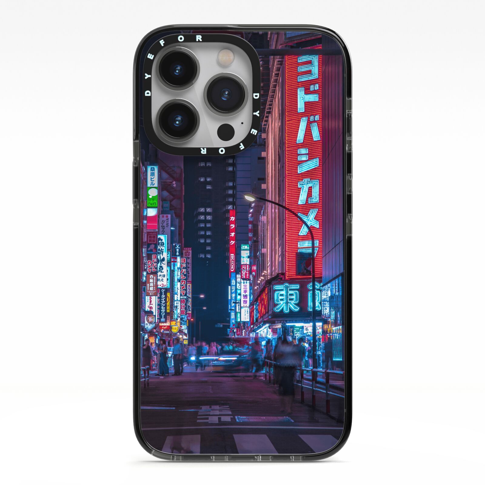 Tokyo Neon City iPhone 13 Pro Black Impact Case on Silver phone