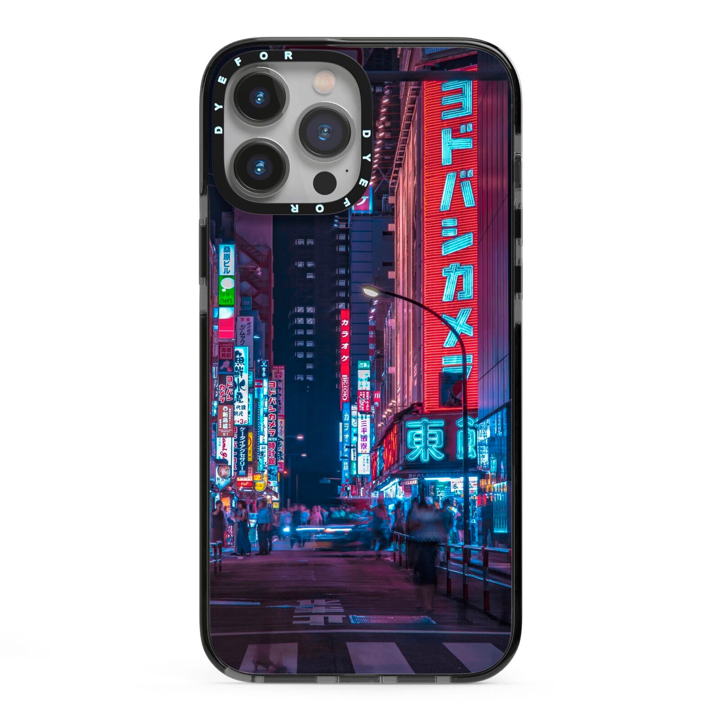 Tokyo Neon City iPhone 13 Pro Max Black Impact Case on Silver phone