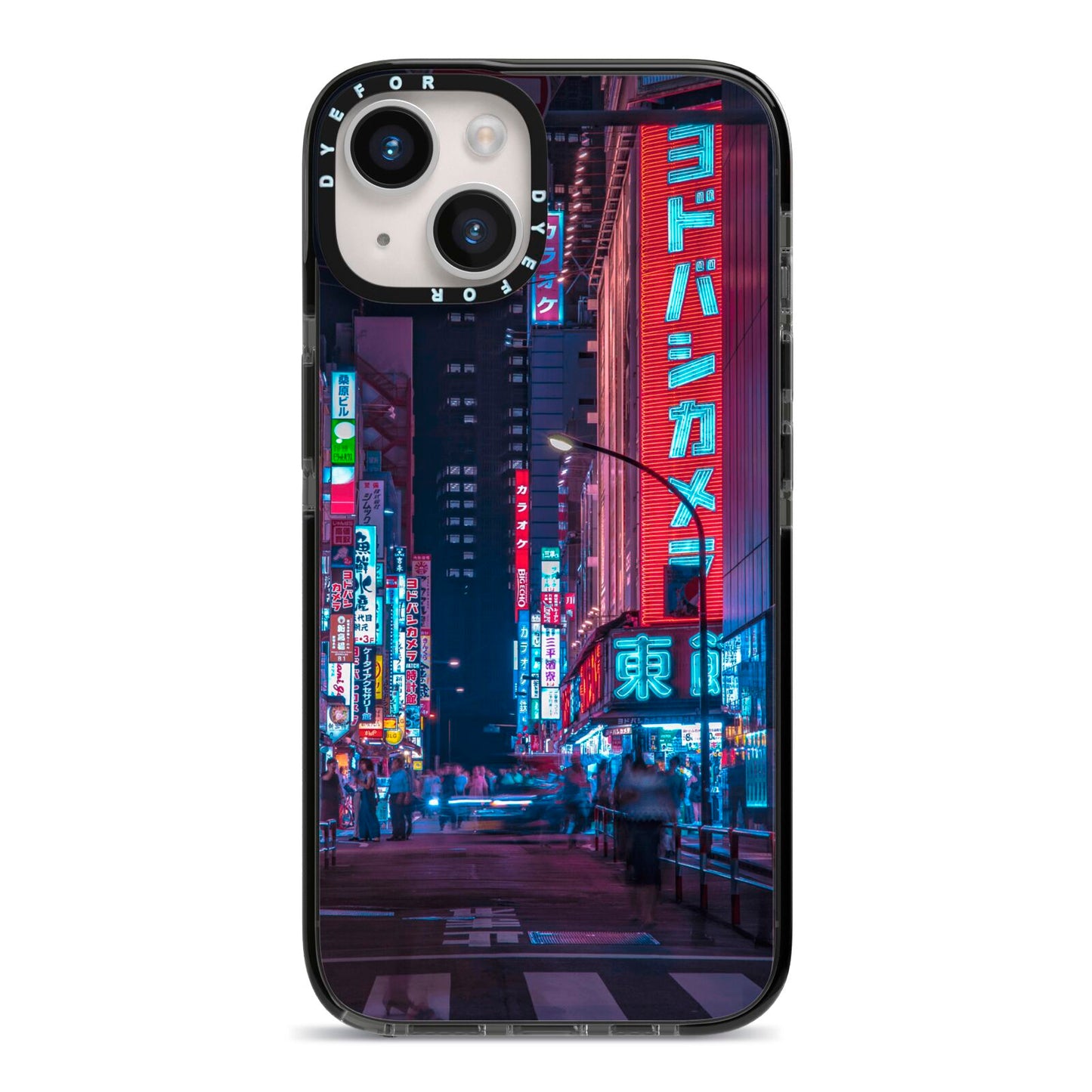 Tokyo Neon City iPhone 14 Black Impact Case on Silver phone