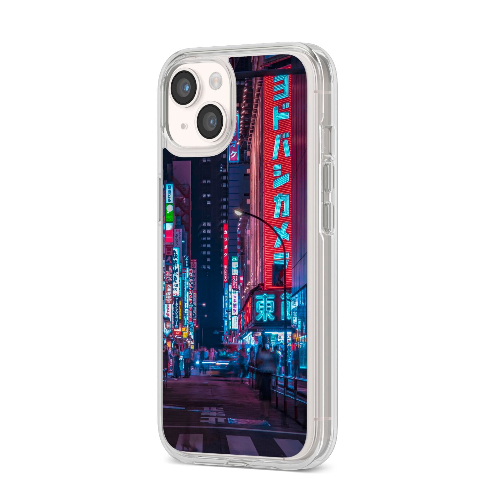 Tokyo Neon City iPhone 14 Clear Tough Case Starlight Angled Image