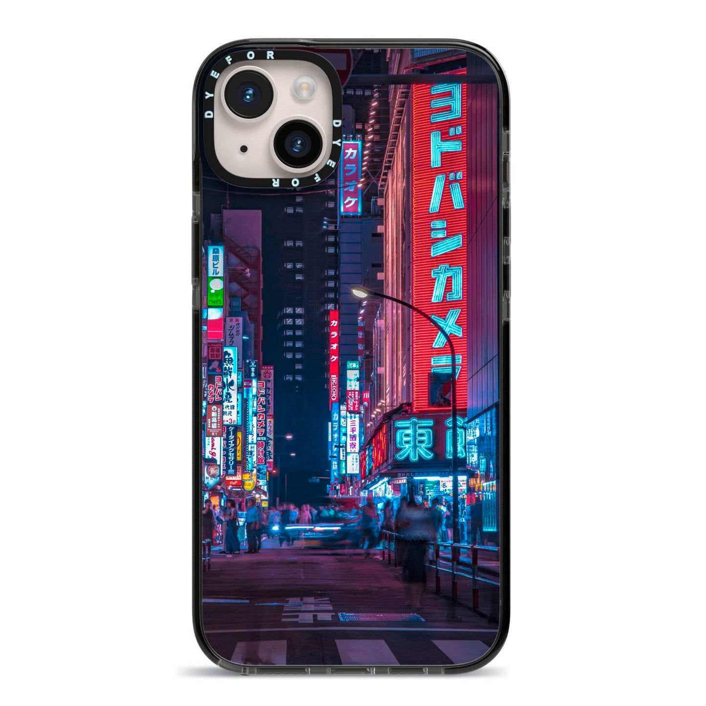 Tokyo Neon City iPhone 14 Plus Black Impact Case on Silver phone