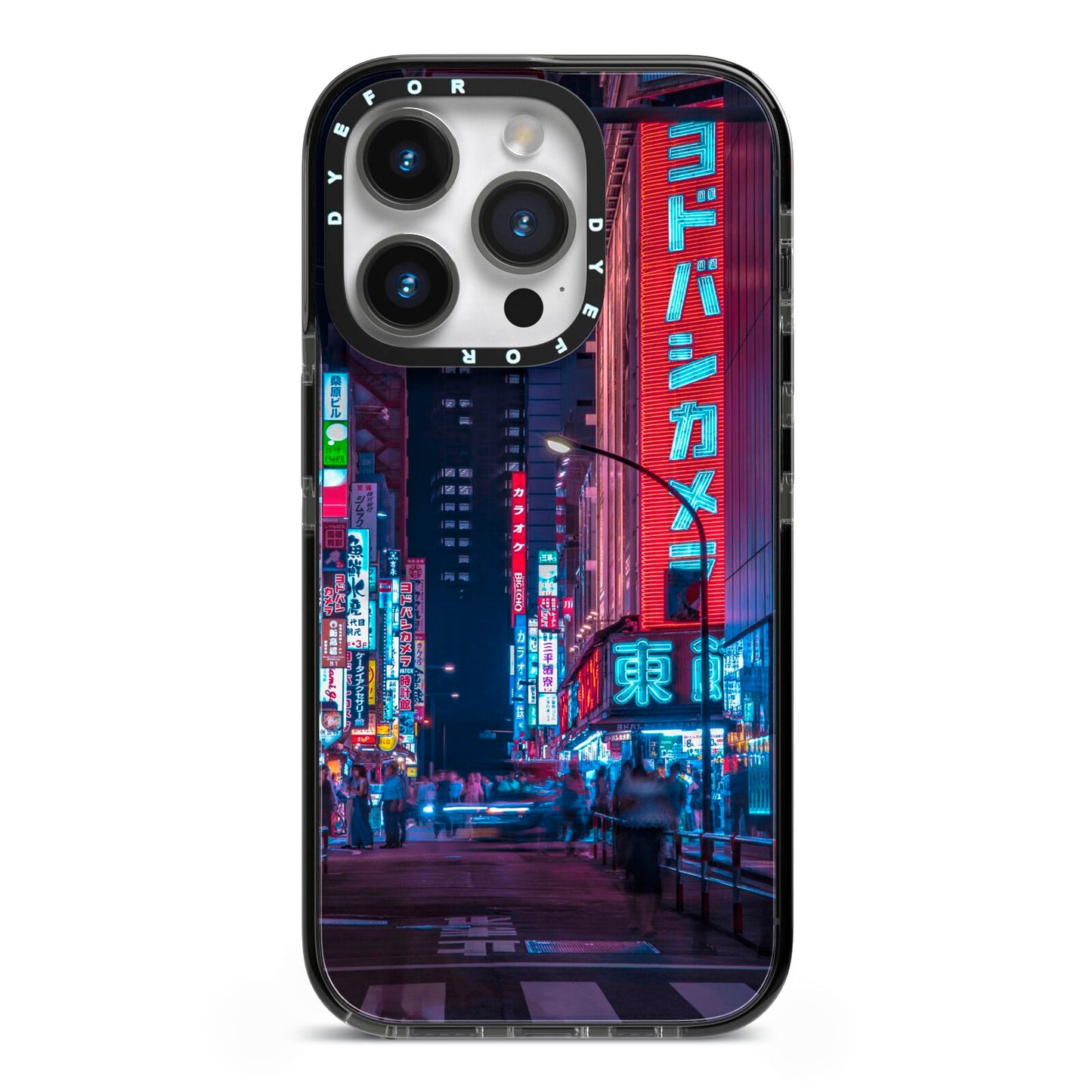 Tokyo Neon City iPhone 14 Pro Black Impact Case on Silver phone