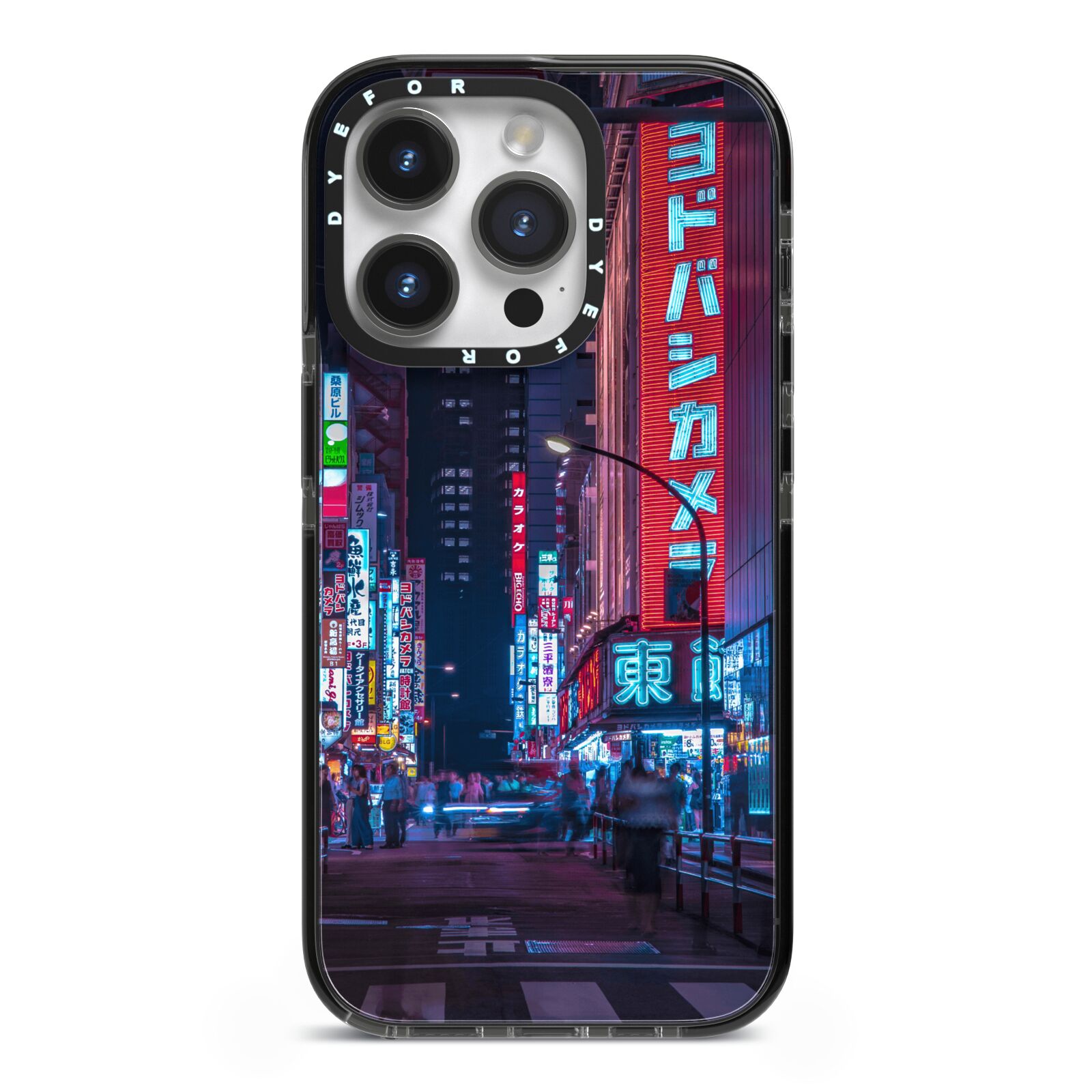 Tokyo Neon City iPhone 14 Pro Black Impact Case on Silver phone