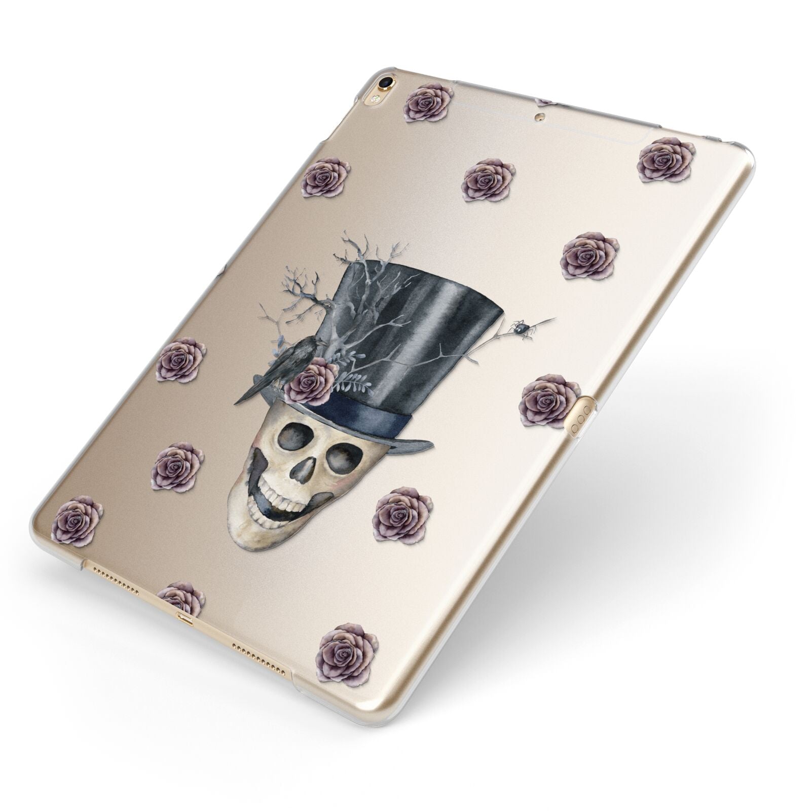 Top Hat Skull Apple iPad Case on Gold iPad Side View