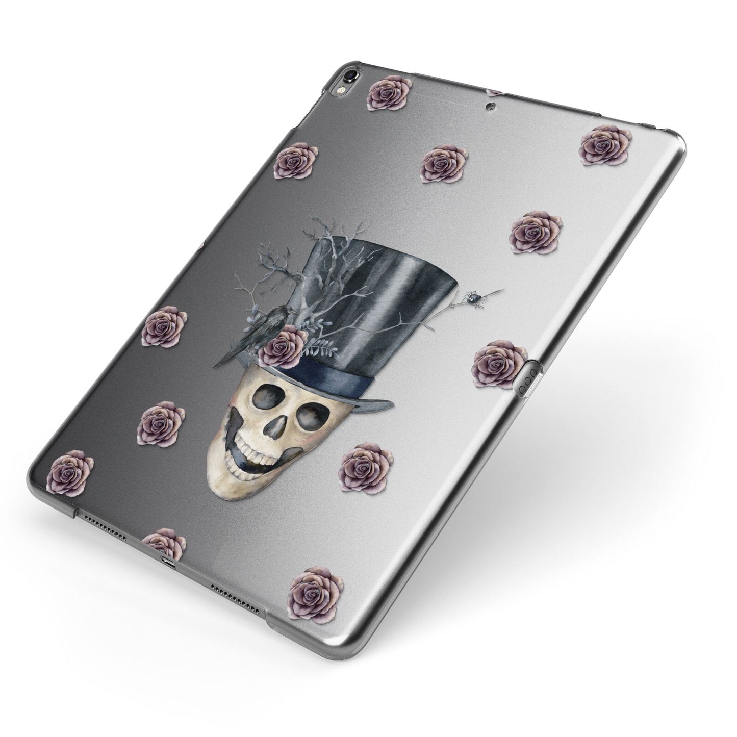 Top Hat Skull Apple iPad Case on Grey iPad Side View