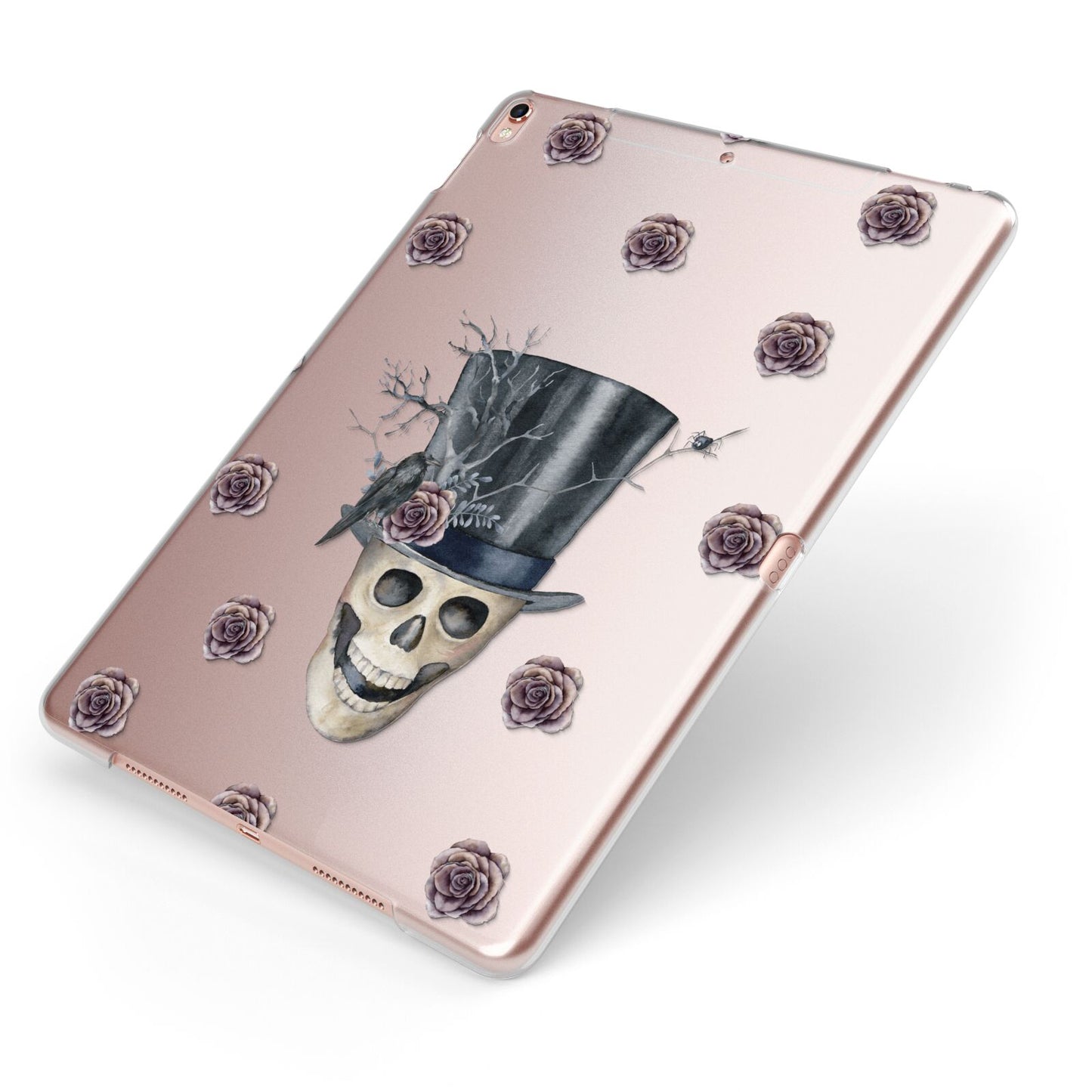 Top Hat Skull Apple iPad Case on Rose Gold iPad Side View