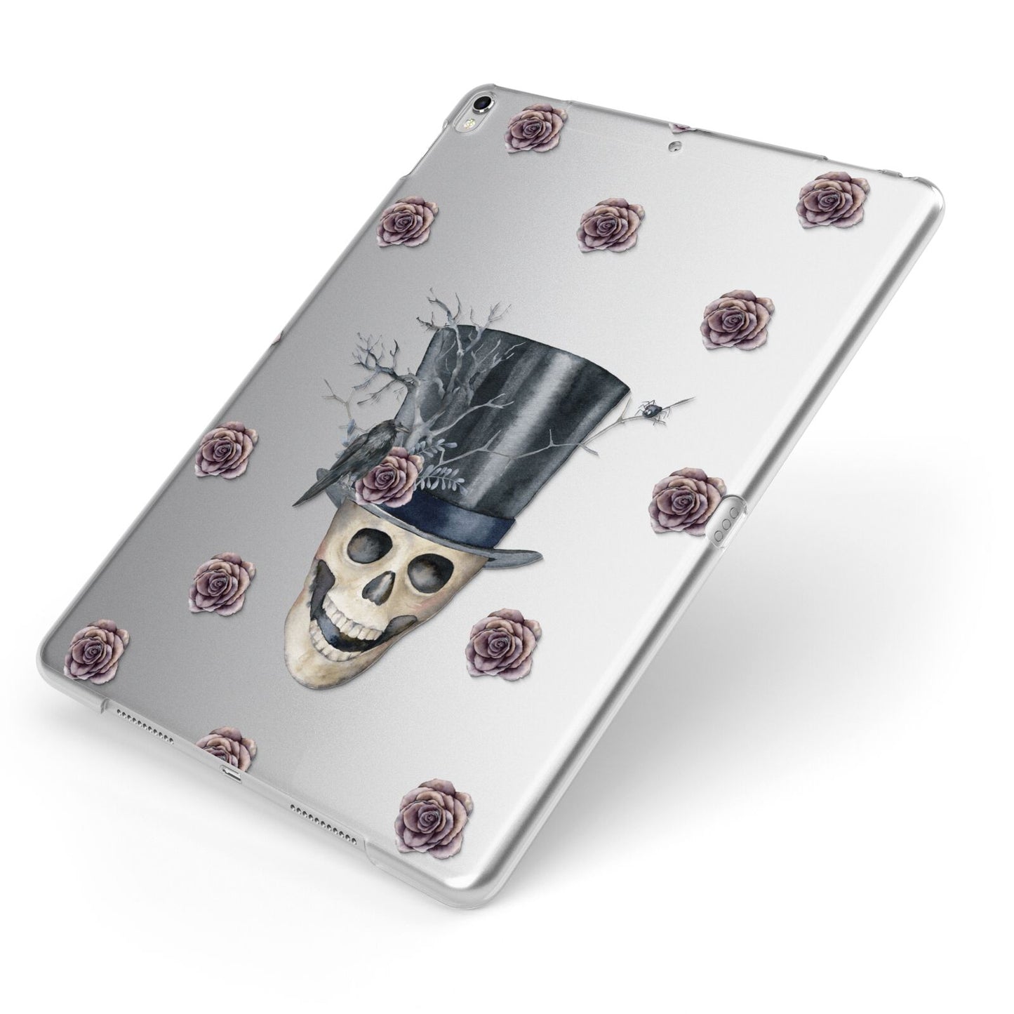 Top Hat Skull Apple iPad Case on Silver iPad Side View