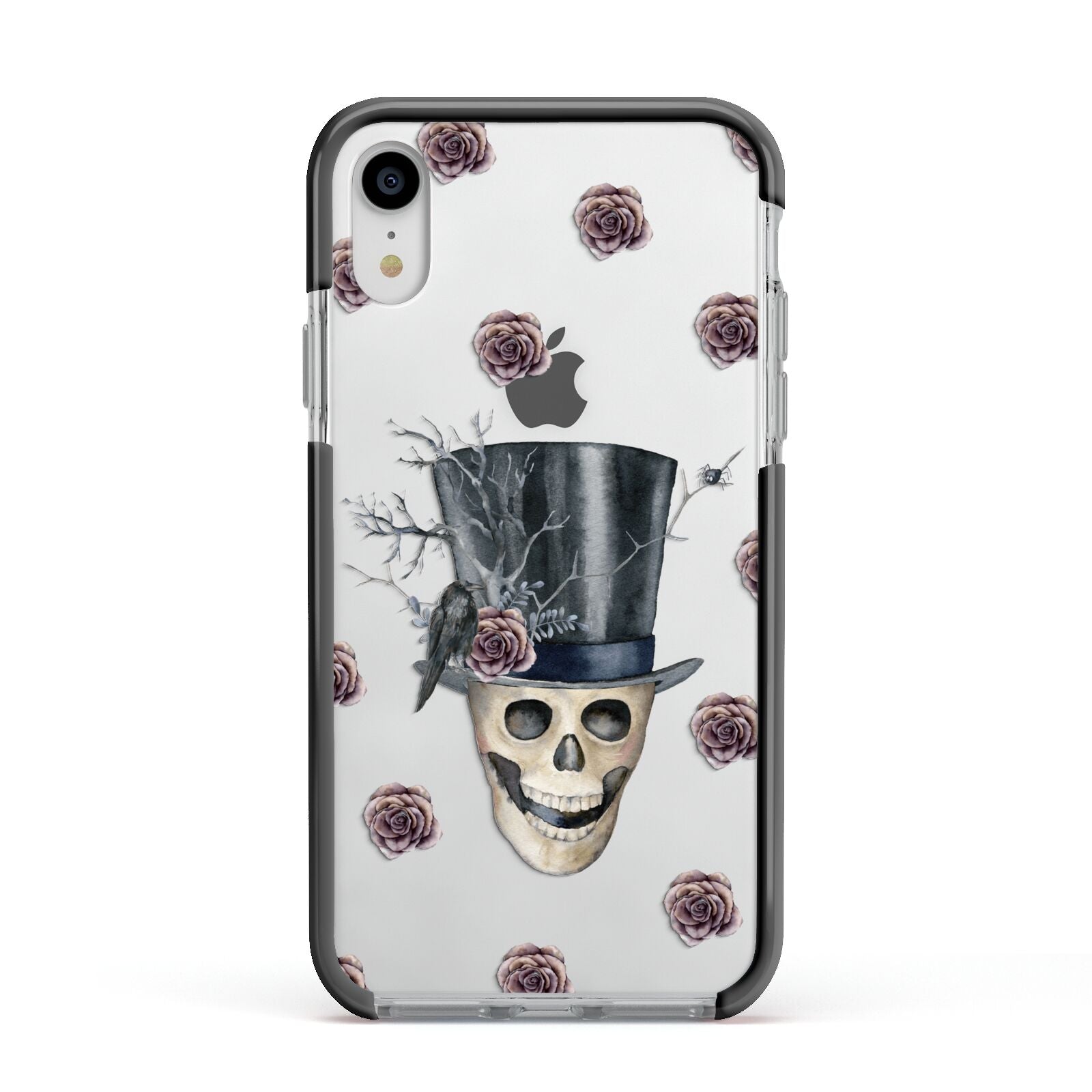 Top Hat Skull Apple iPhone XR Impact Case Black Edge on Silver Phone