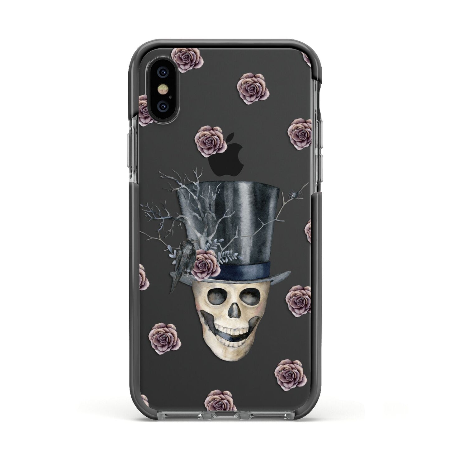 Top Hat Skull Apple iPhone Xs Impact Case Black Edge on Black Phone