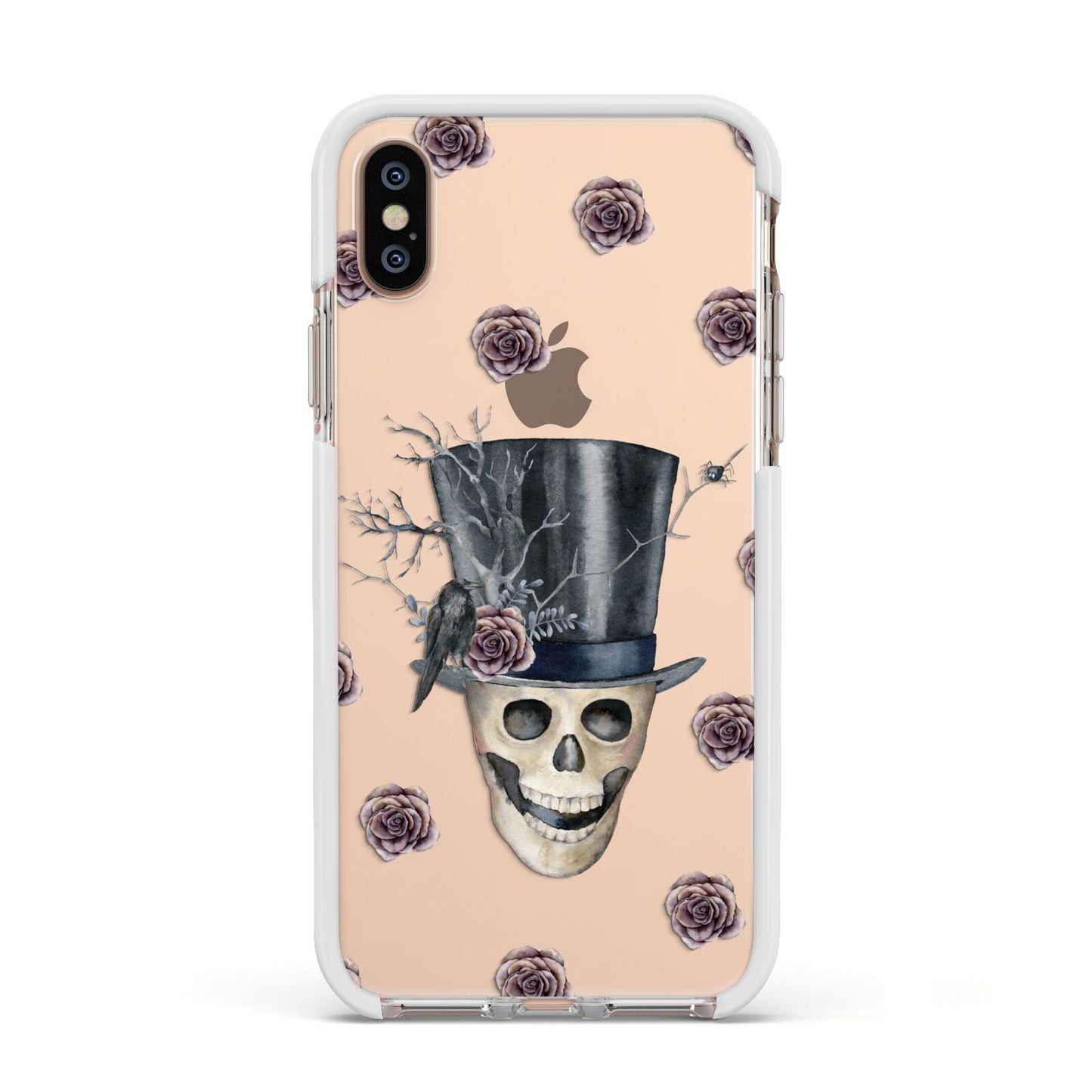 Top Hat Skull Apple iPhone Xs Impact Case White Edge on Gold Phone