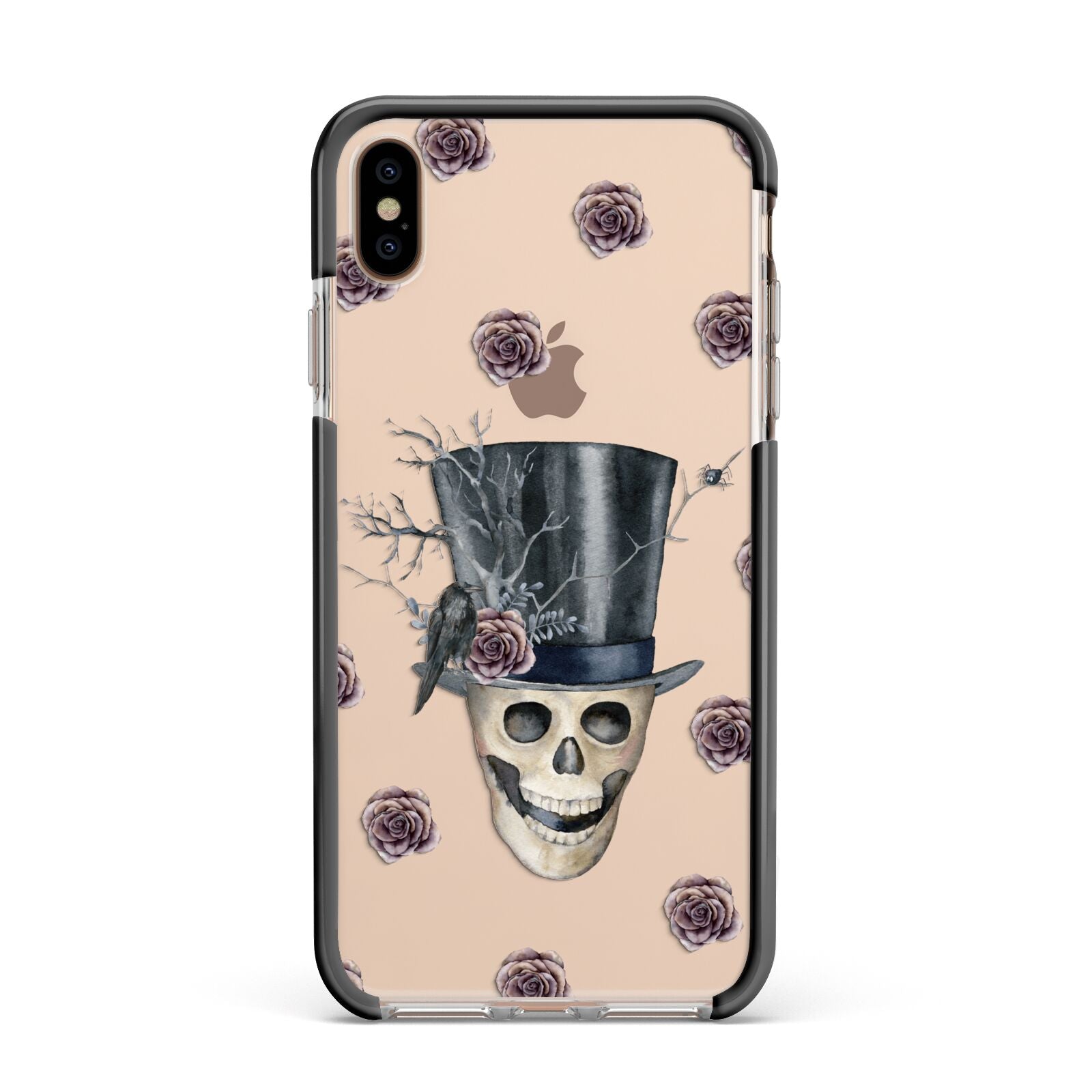 Top Hat Skull Apple iPhone Xs Max Impact Case Black Edge on Gold Phone