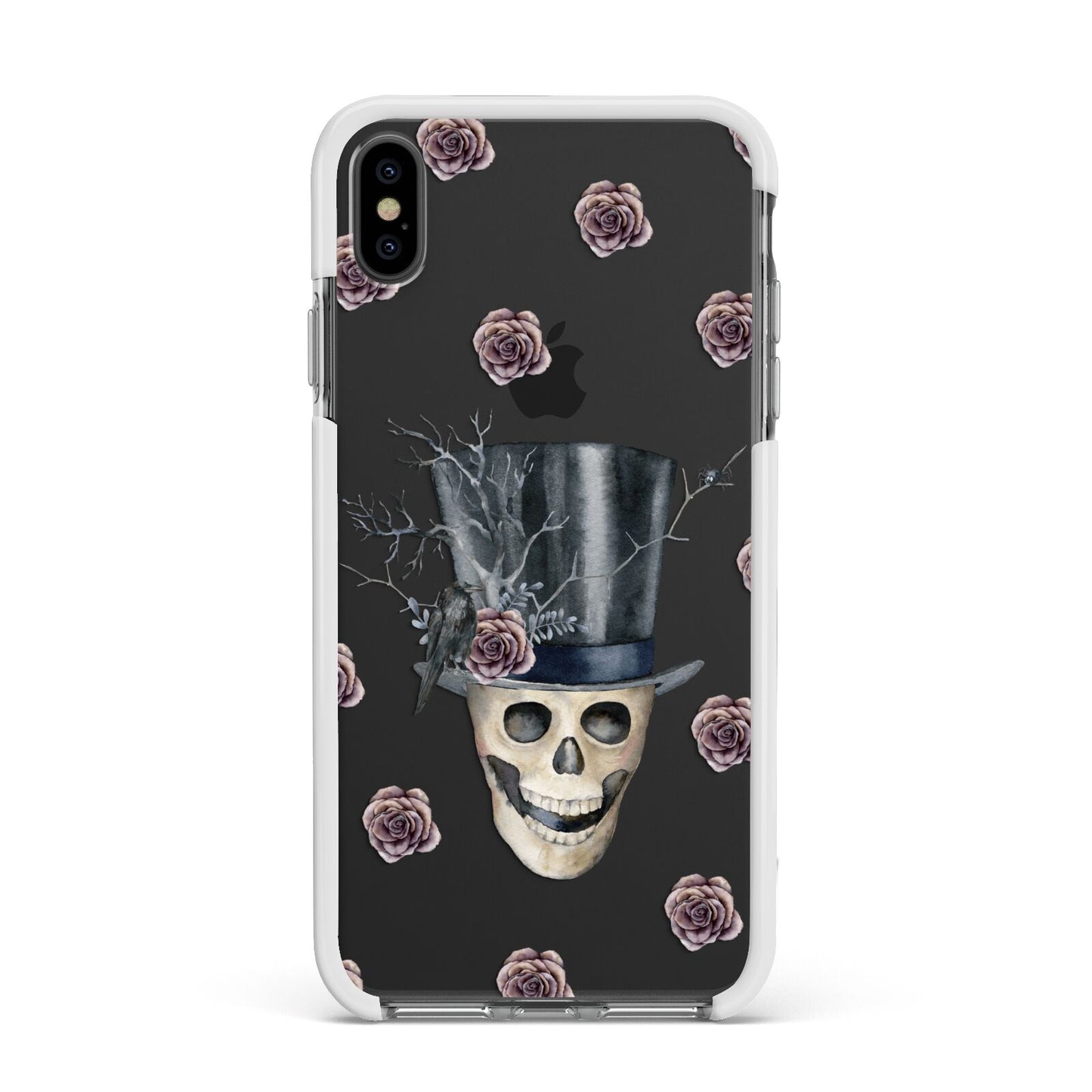 Top Hat Skull Apple iPhone Xs Max Impact Case White Edge on Black Phone