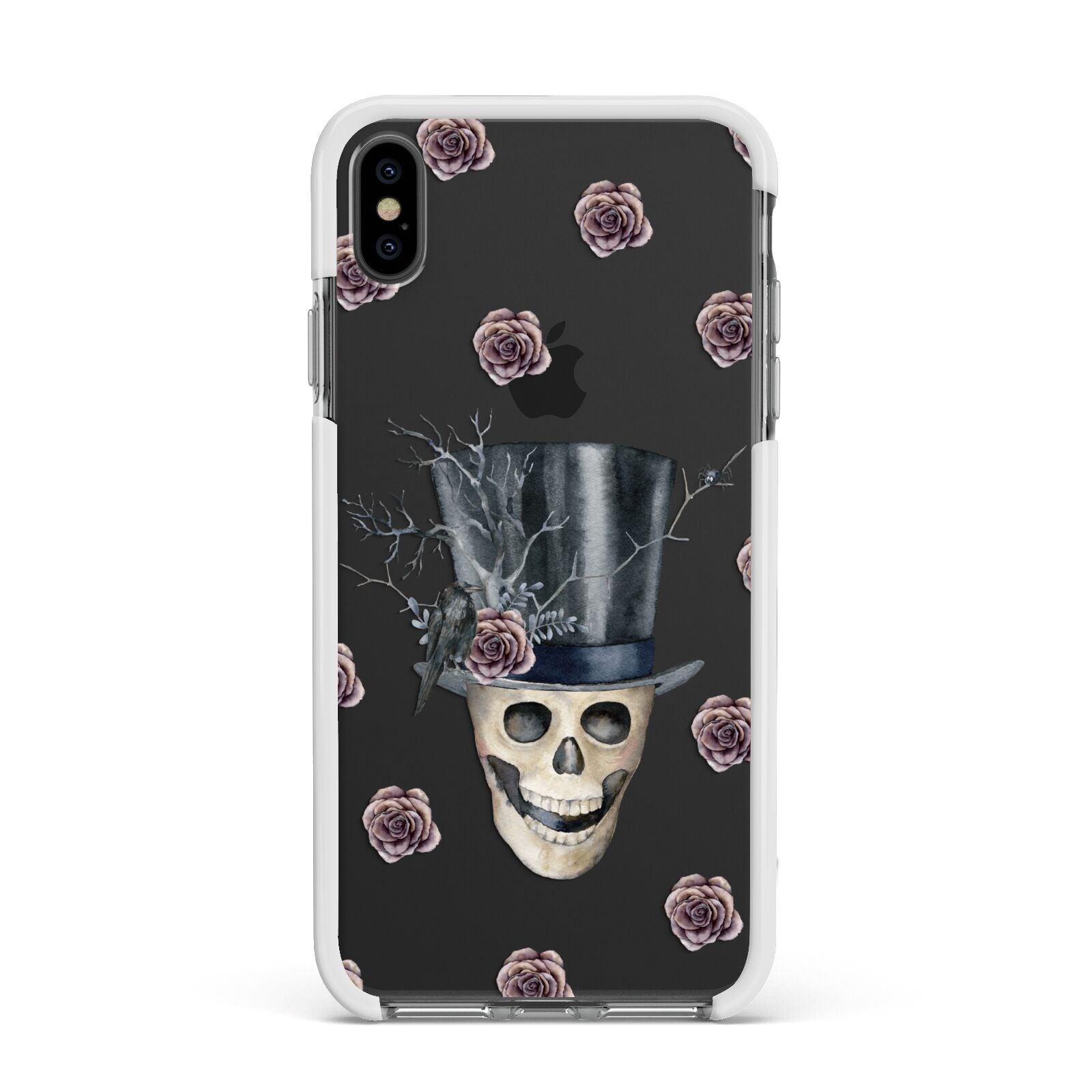 Top Hat Skull Apple iPhone Xs Max Impact Case White Edge on Black Phone