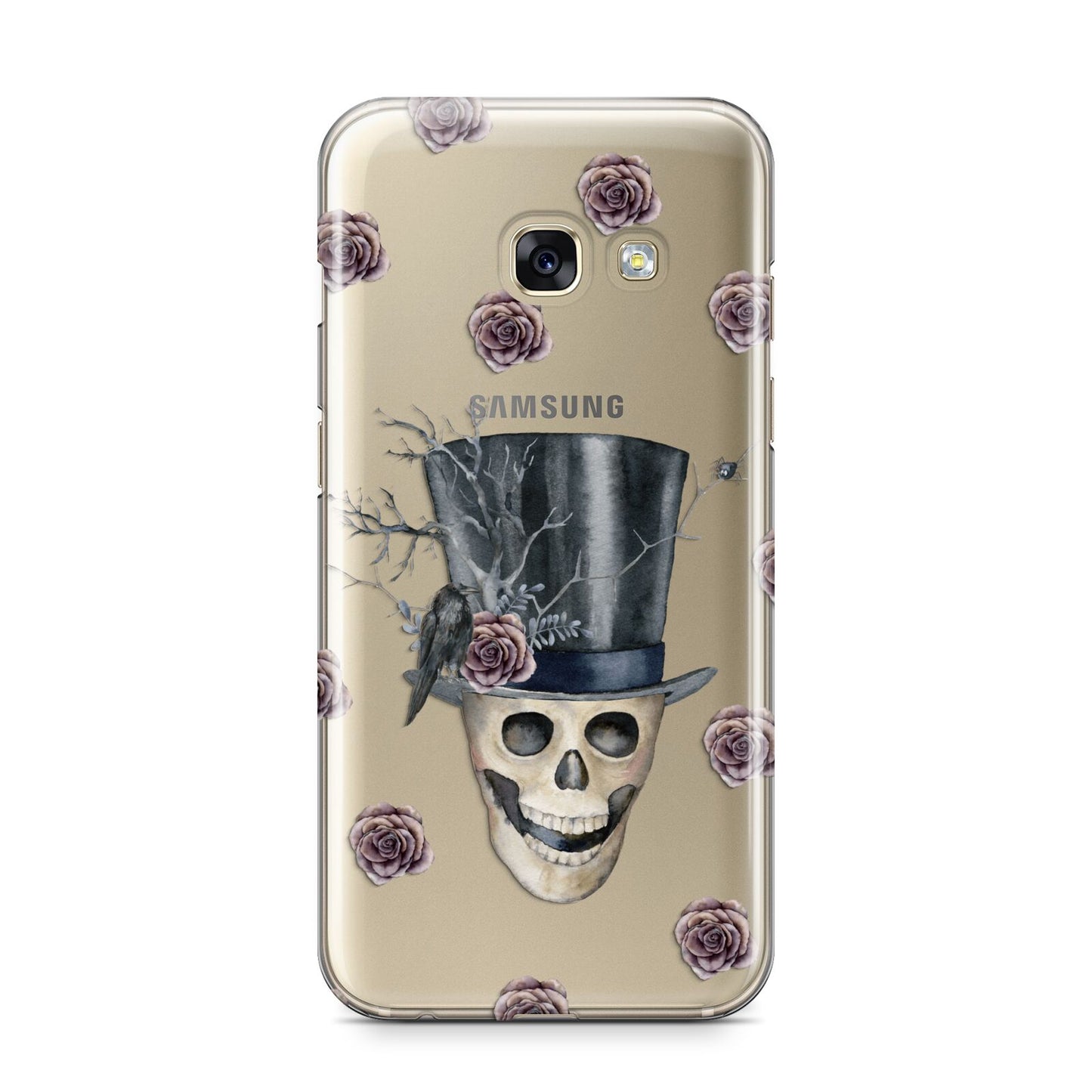 Top Hat Skull Samsung Galaxy A3 2017 Case on gold phone