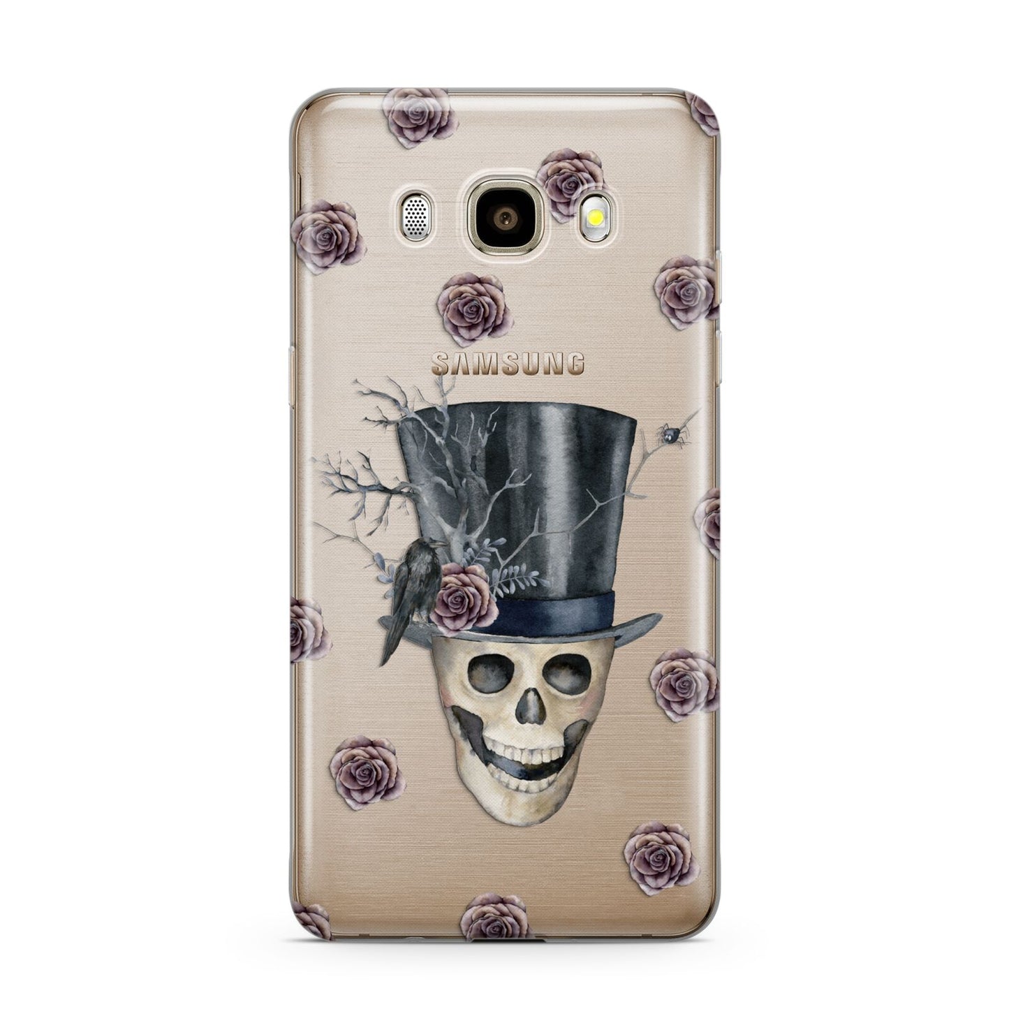 Top Hat Skull Samsung Galaxy J7 2016 Case on gold phone