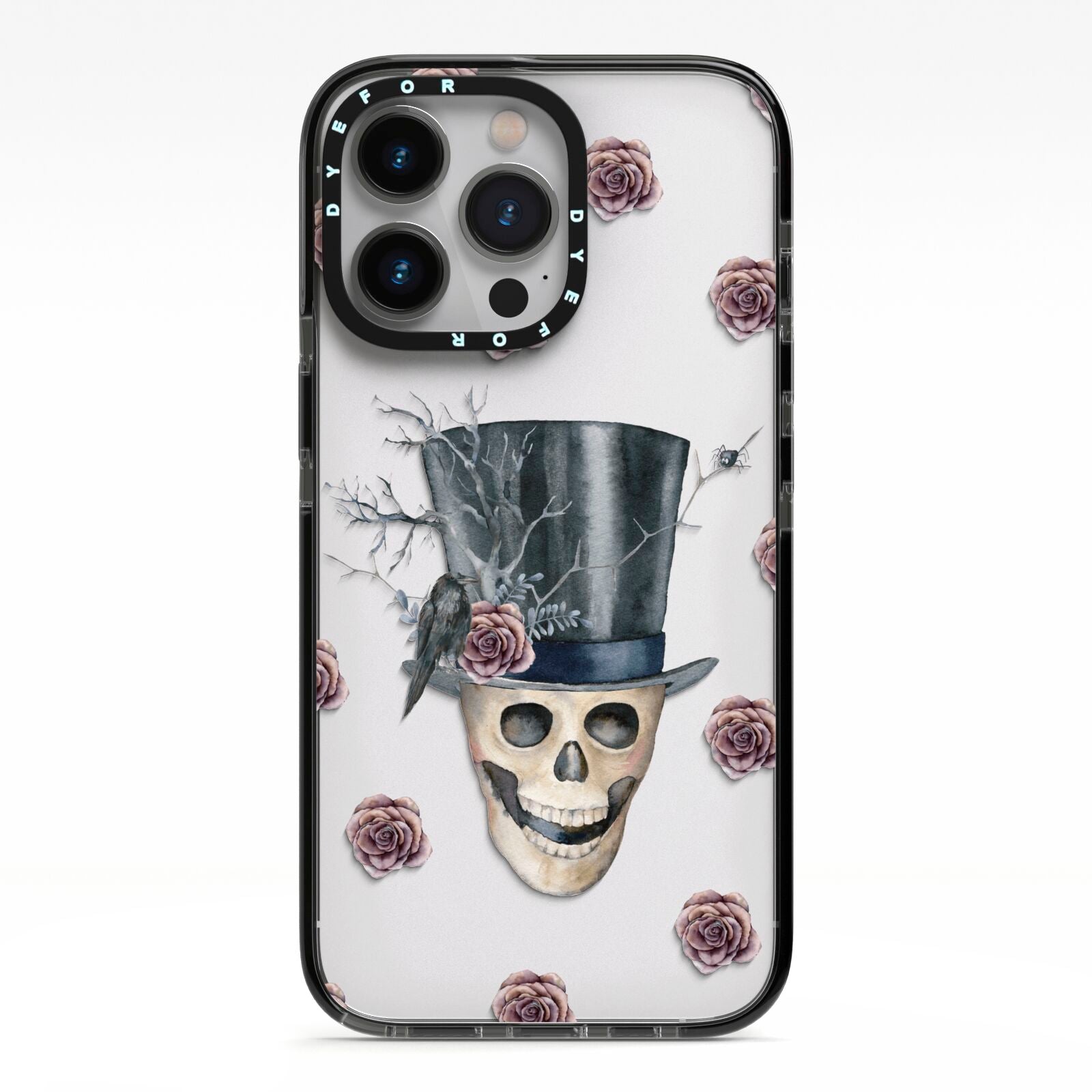 Top Hat Skull iPhone 13 Pro Black Impact Case on Silver phone