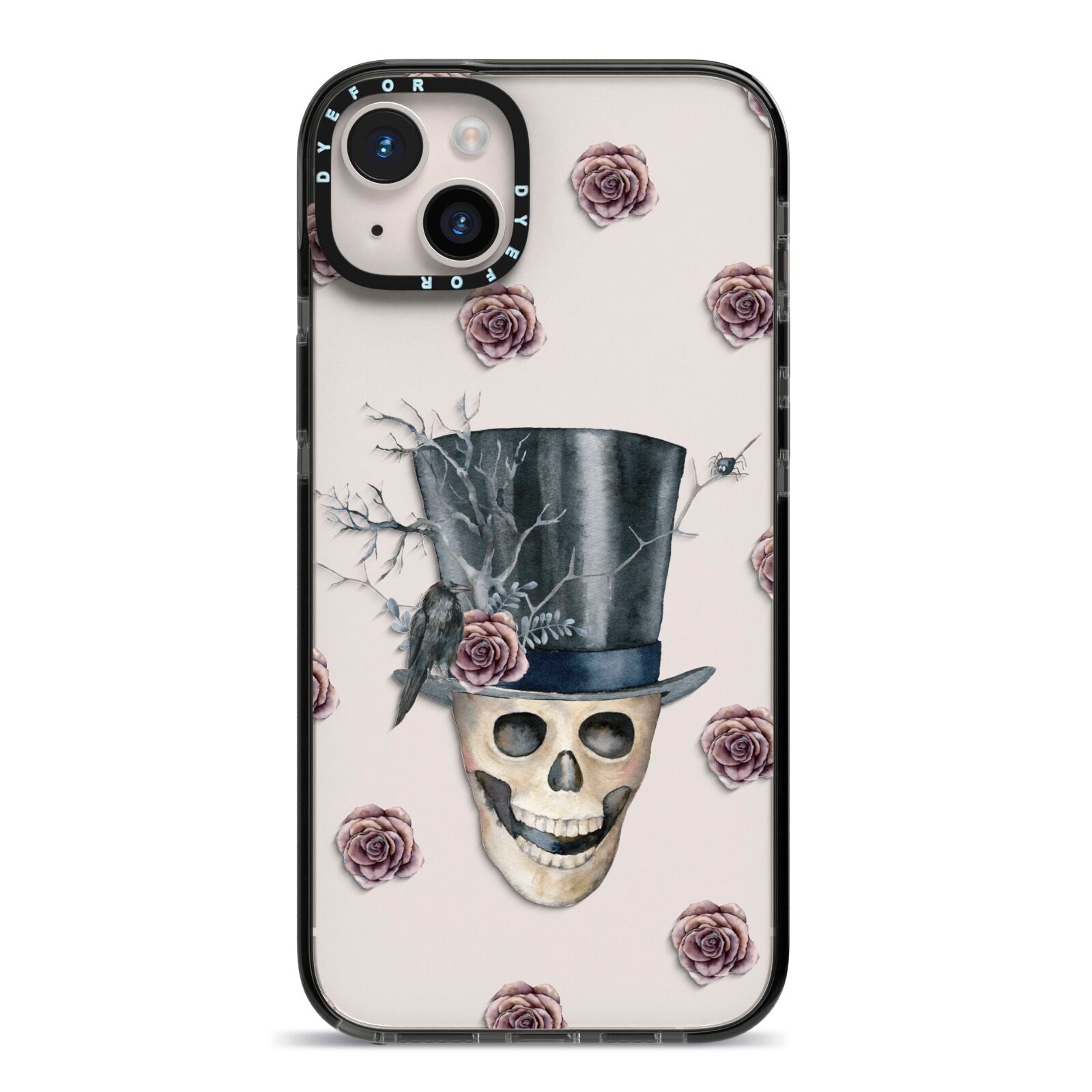 Top Hat Skull iPhone 14 Plus Black Impact Case on Silver phone