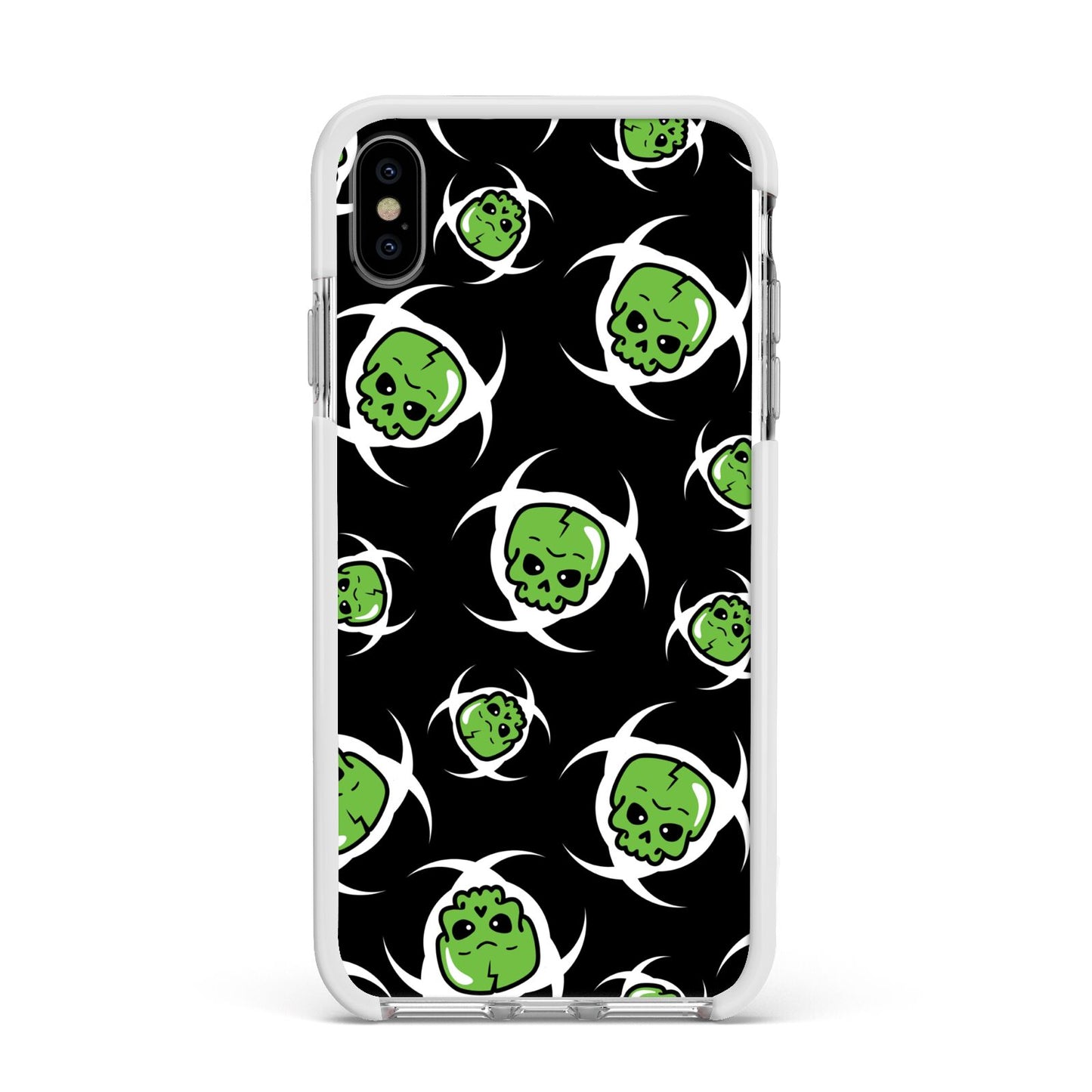 Toxic Skulls Apple iPhone Xs Max Impact Case White Edge on Silver Phone