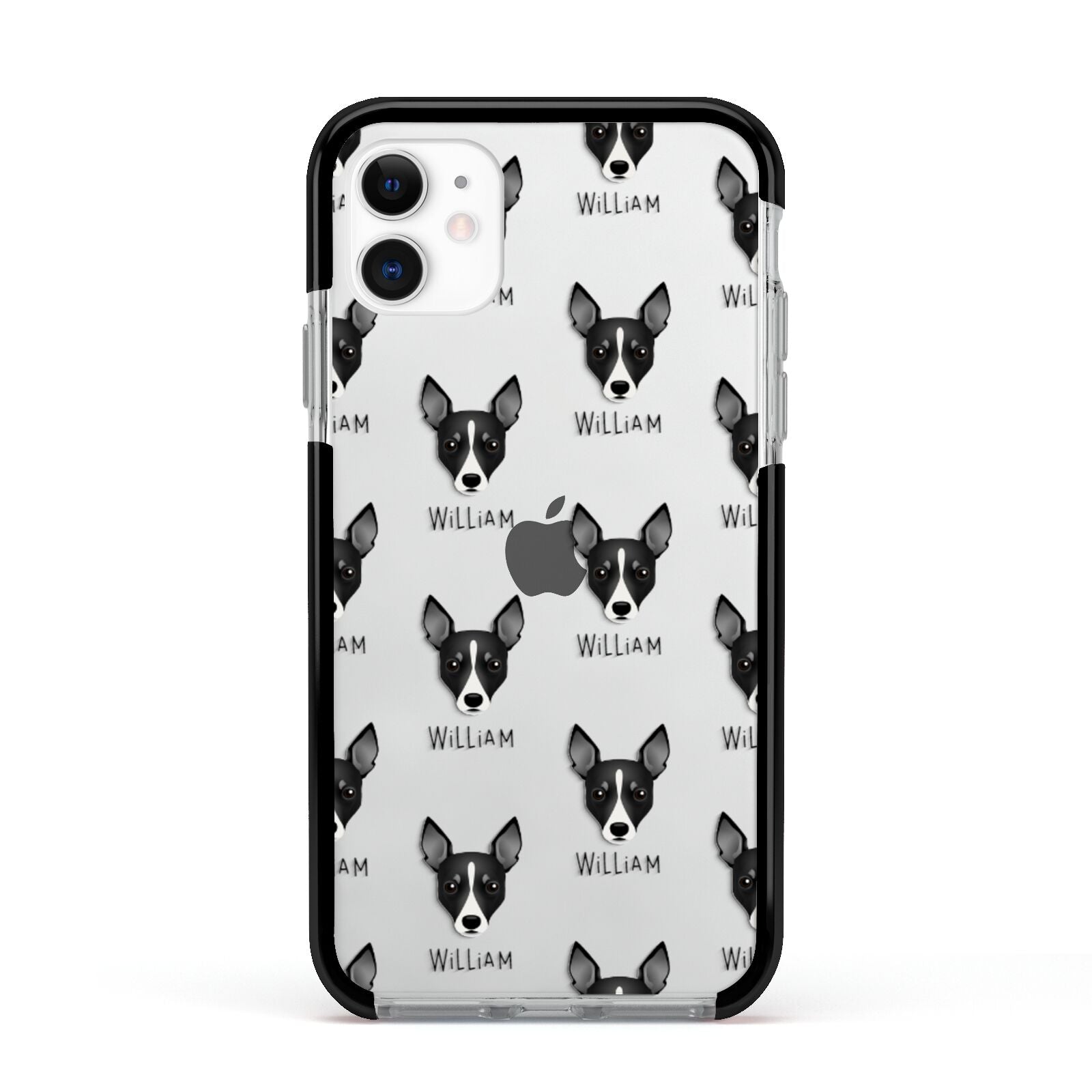 Toy Fox Terrier Icon with Name Apple iPhone 11 in White with Black Impact Case