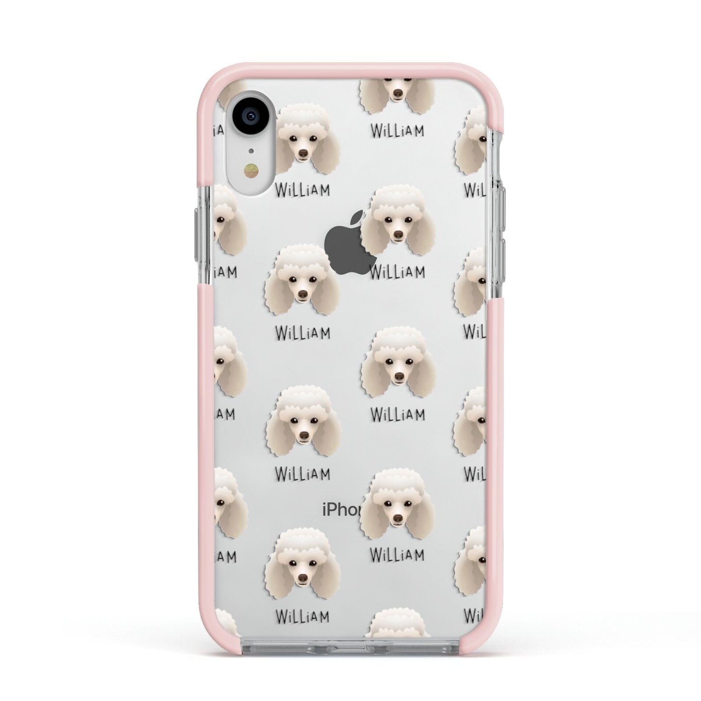 Toy Poodle Icon with Name Apple iPhone XR Impact Case Pink Edge on Silver Phone