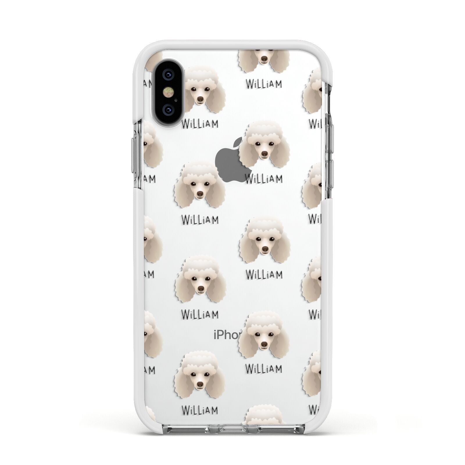 Toy Poodle Icon with Name Apple iPhone Xs Impact Case White Edge on Silver Phone