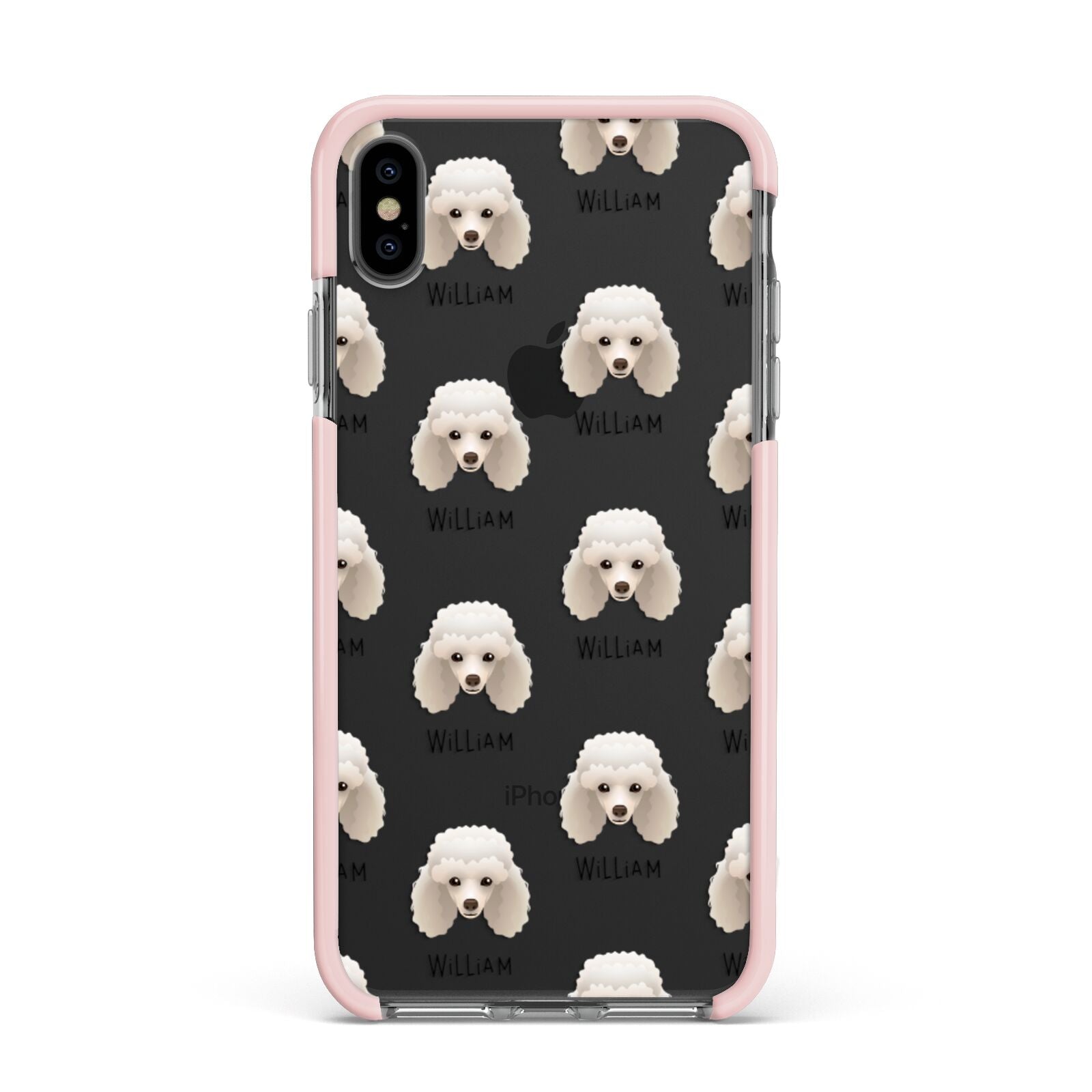 Toy Poodle Icon with Name Apple iPhone Xs Max Impact Case Pink Edge on Black Phone