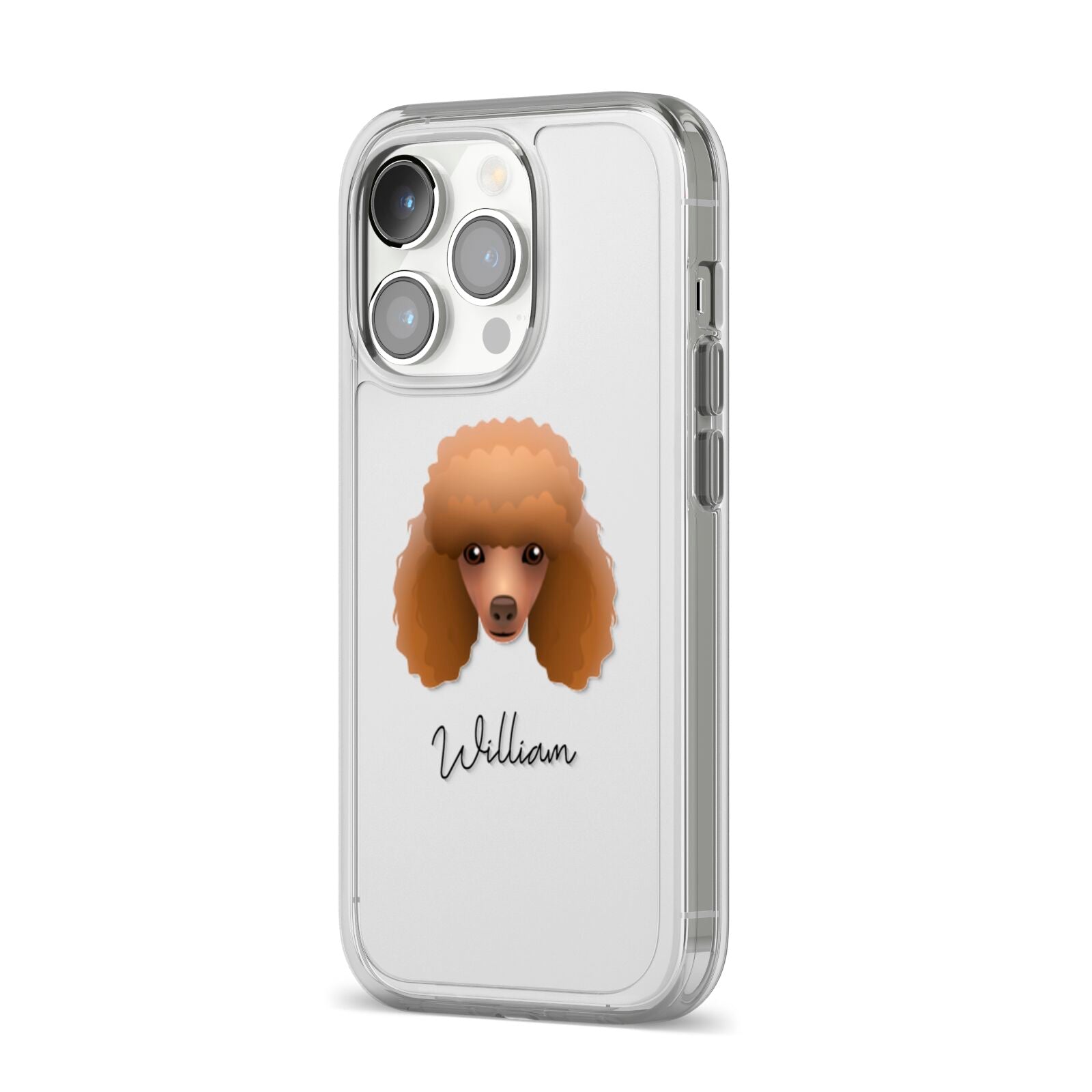 Toy Poodle Personalised iPhone 14 Pro Clear Tough Case Silver Angled Image