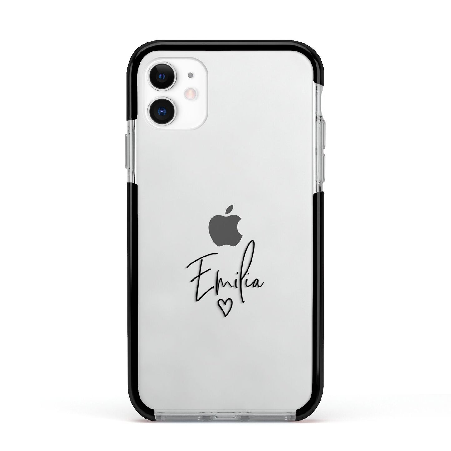 Transparent Black Handwritten Name Apple iPhone 11 in White with Black Impact Case