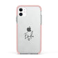 Transparent Black Handwritten Name Apple iPhone 11 in White with Pink Impact Case