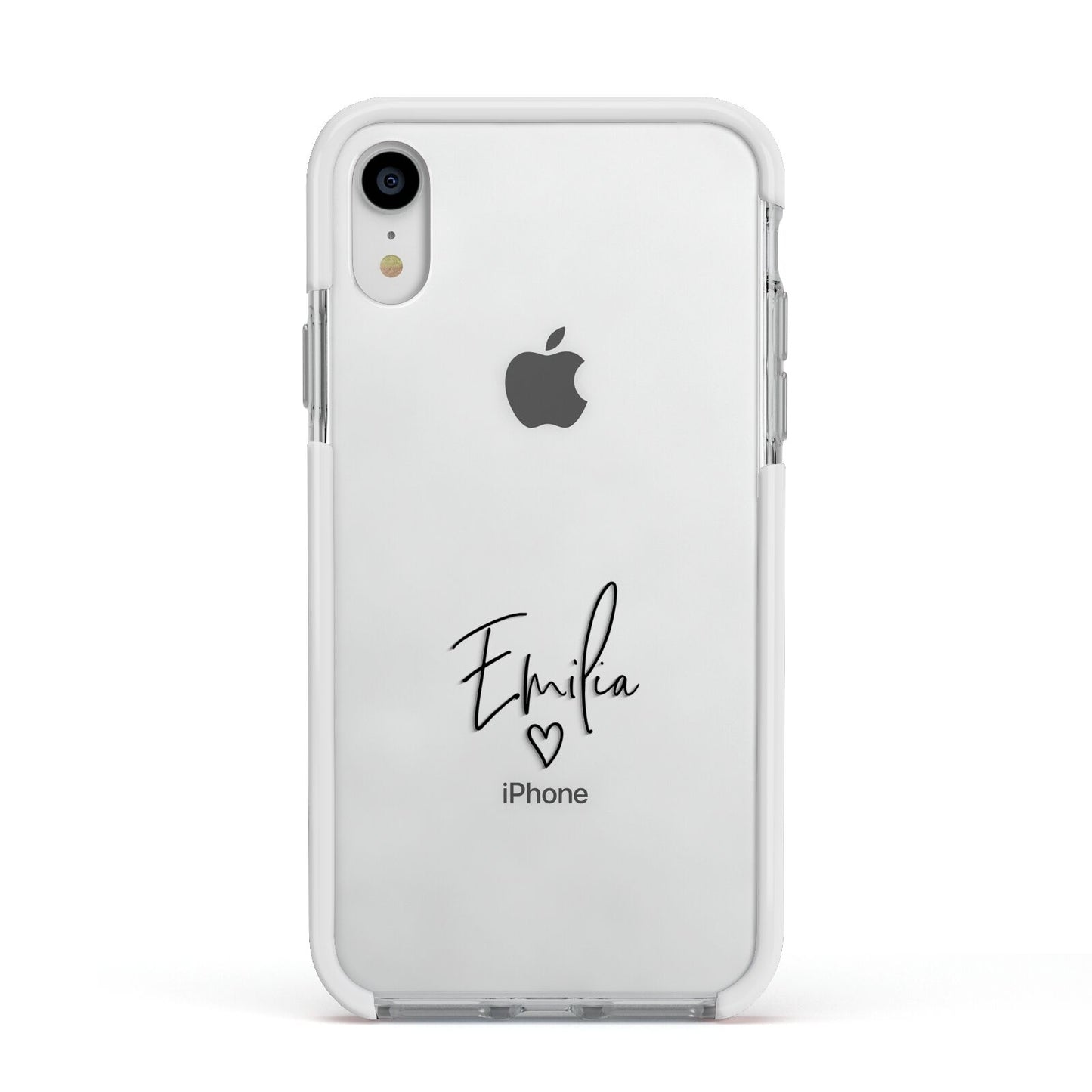 Transparent Black Handwritten Name Apple iPhone XR Impact Case White Edge on Silver Phone