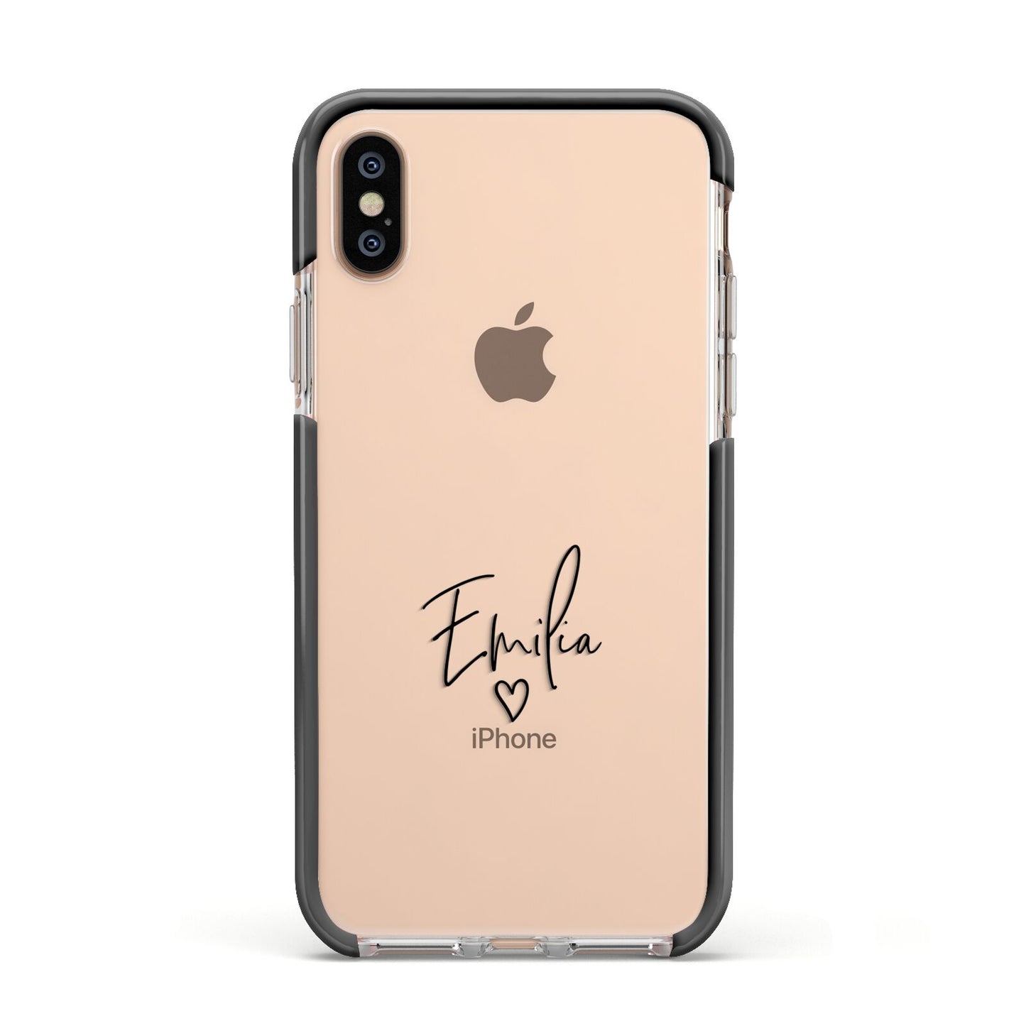 Transparent Black Handwritten Name Apple iPhone Xs Impact Case Black Edge on Gold Phone