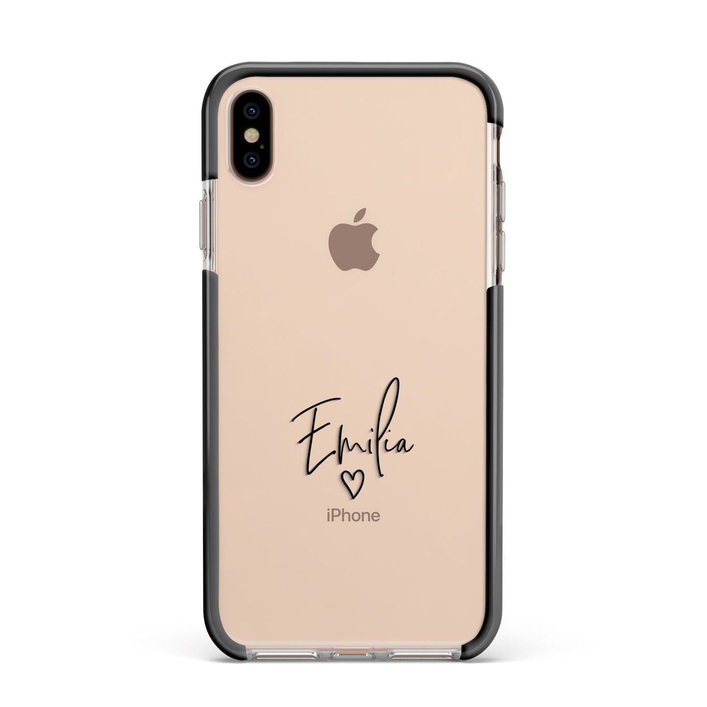 Transparent Black Handwritten Name Apple iPhone Xs Max Impact Case Black Edge on Gold Phone