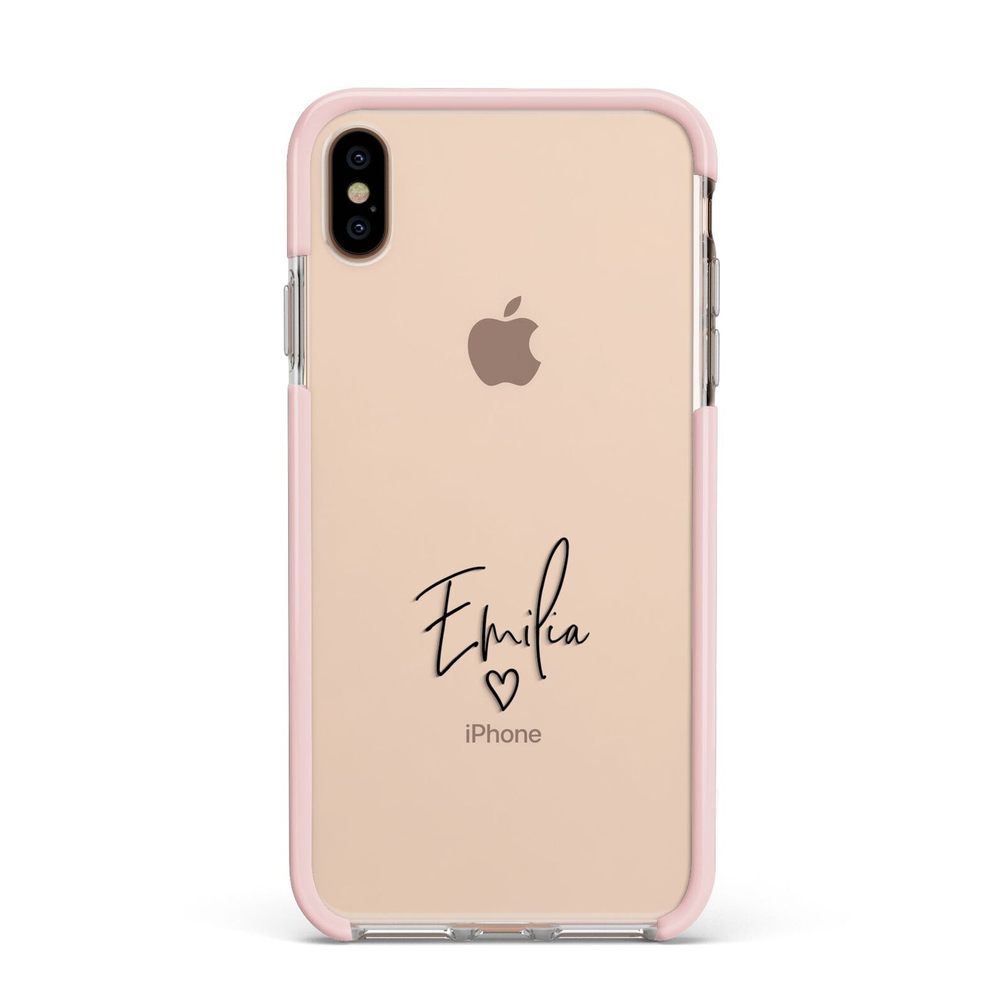 Transparent Black Handwritten Name Apple iPhone Xs Max Impact Case Pink Edge on Gold Phone