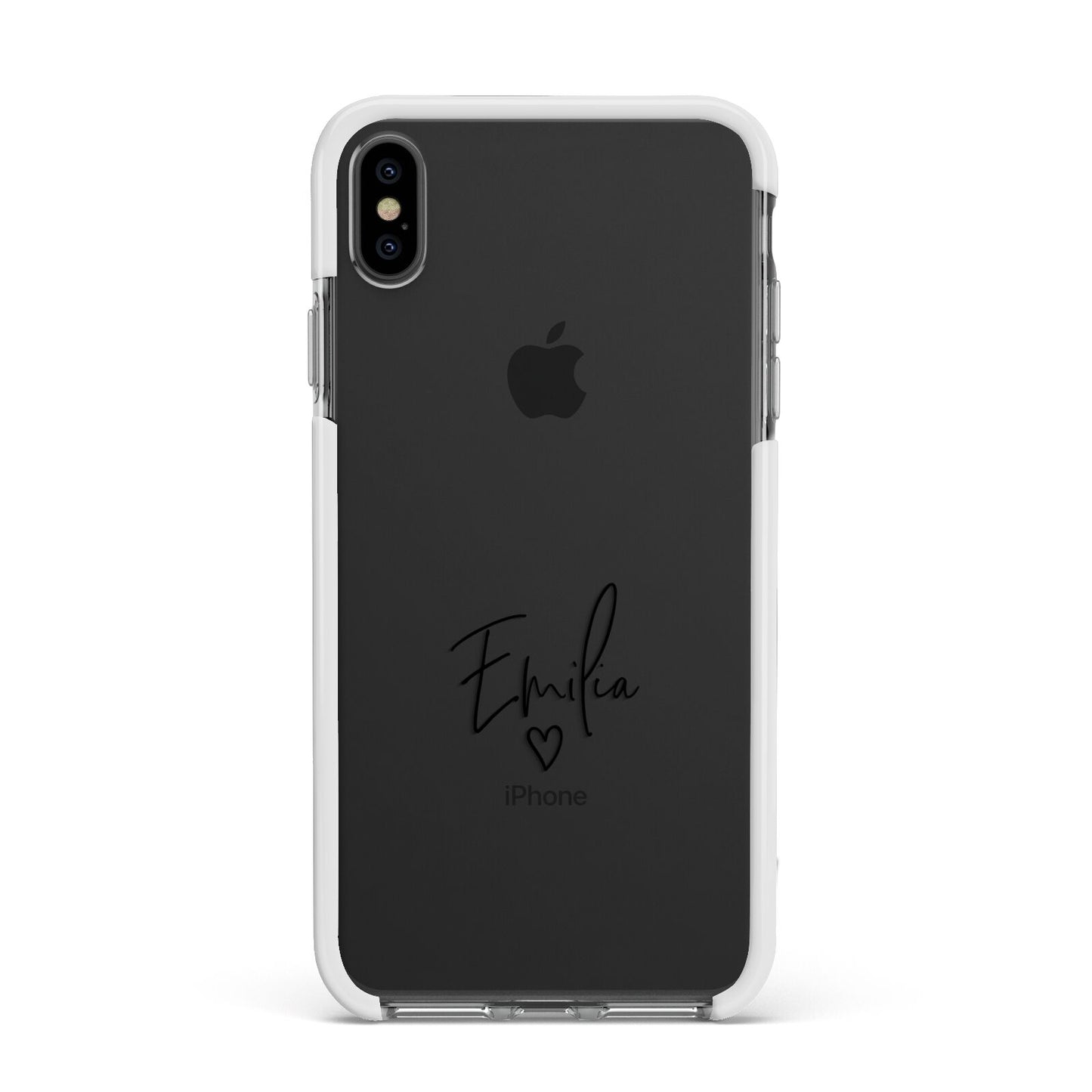 Transparent Black Handwritten Name Apple iPhone Xs Max Impact Case White Edge on Black Phone