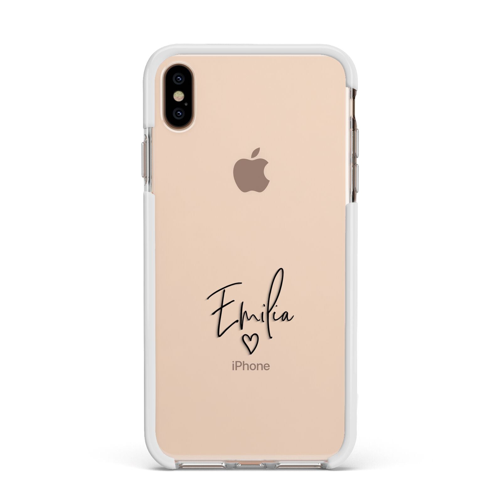 Transparent Black Handwritten Name Apple iPhone Xs Max Impact Case White Edge on Gold Phone