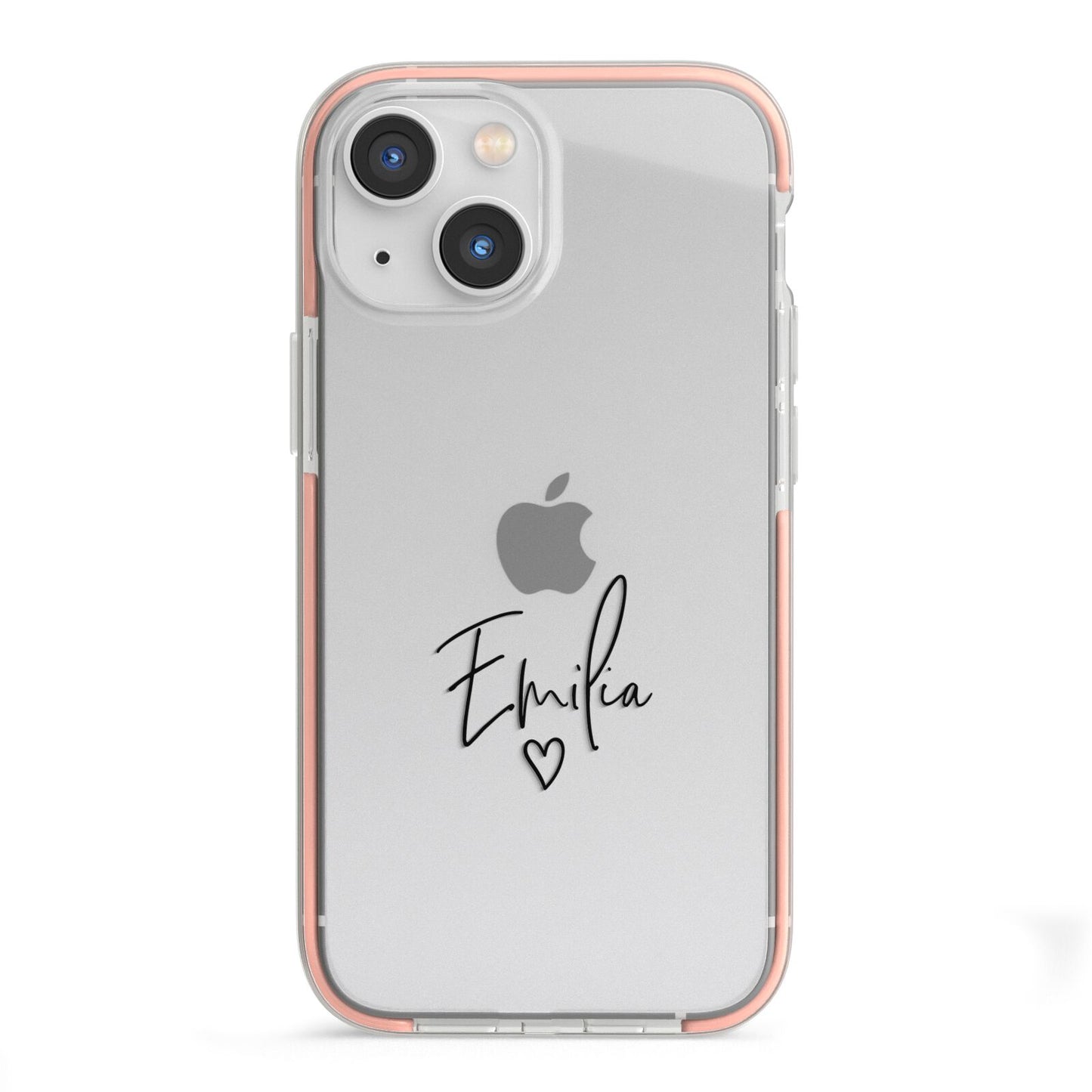 Transparent Black Handwritten Name iPhone 13 Mini TPU Impact Case with Pink Edges