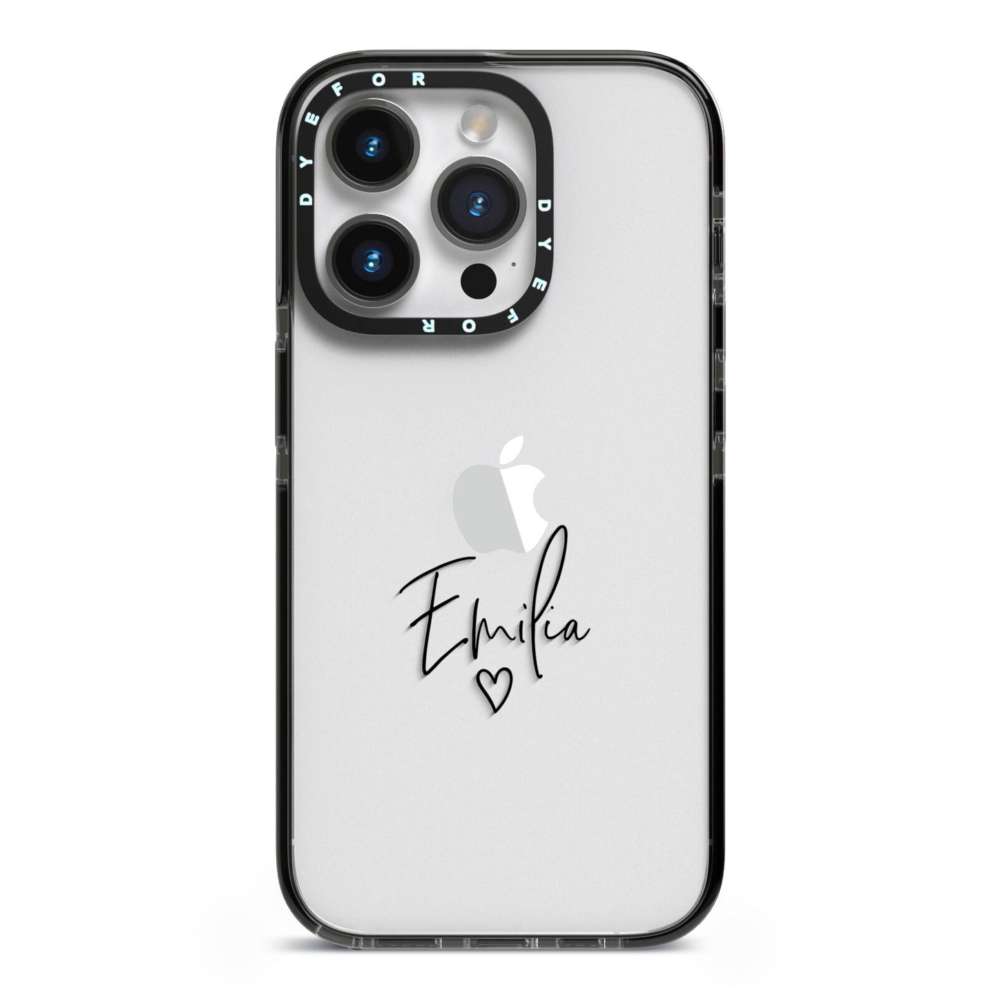 Transparent Black Handwritten Name iPhone 14 Pro Black Impact Case on Silver phone