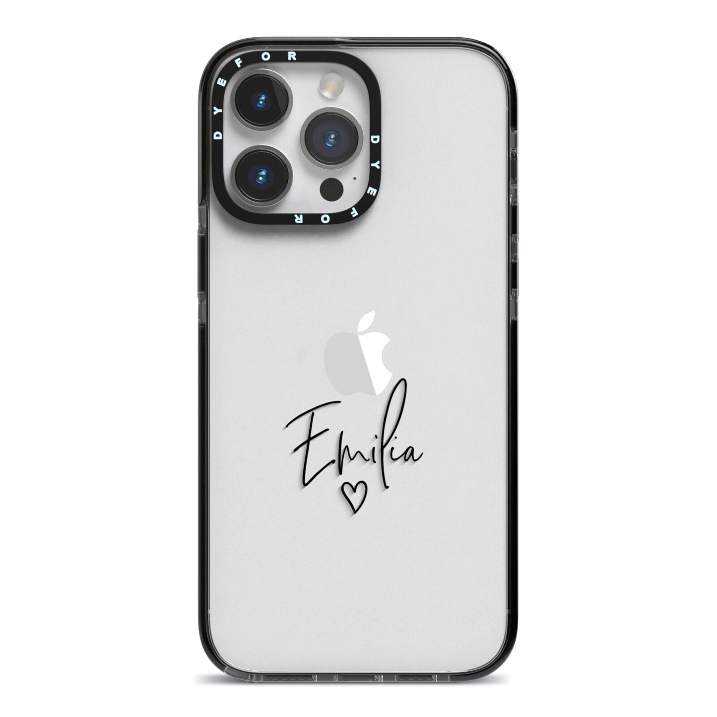 Transparent Black Handwritten Name iPhone 14 Pro Max Black Impact Case on Silver phone