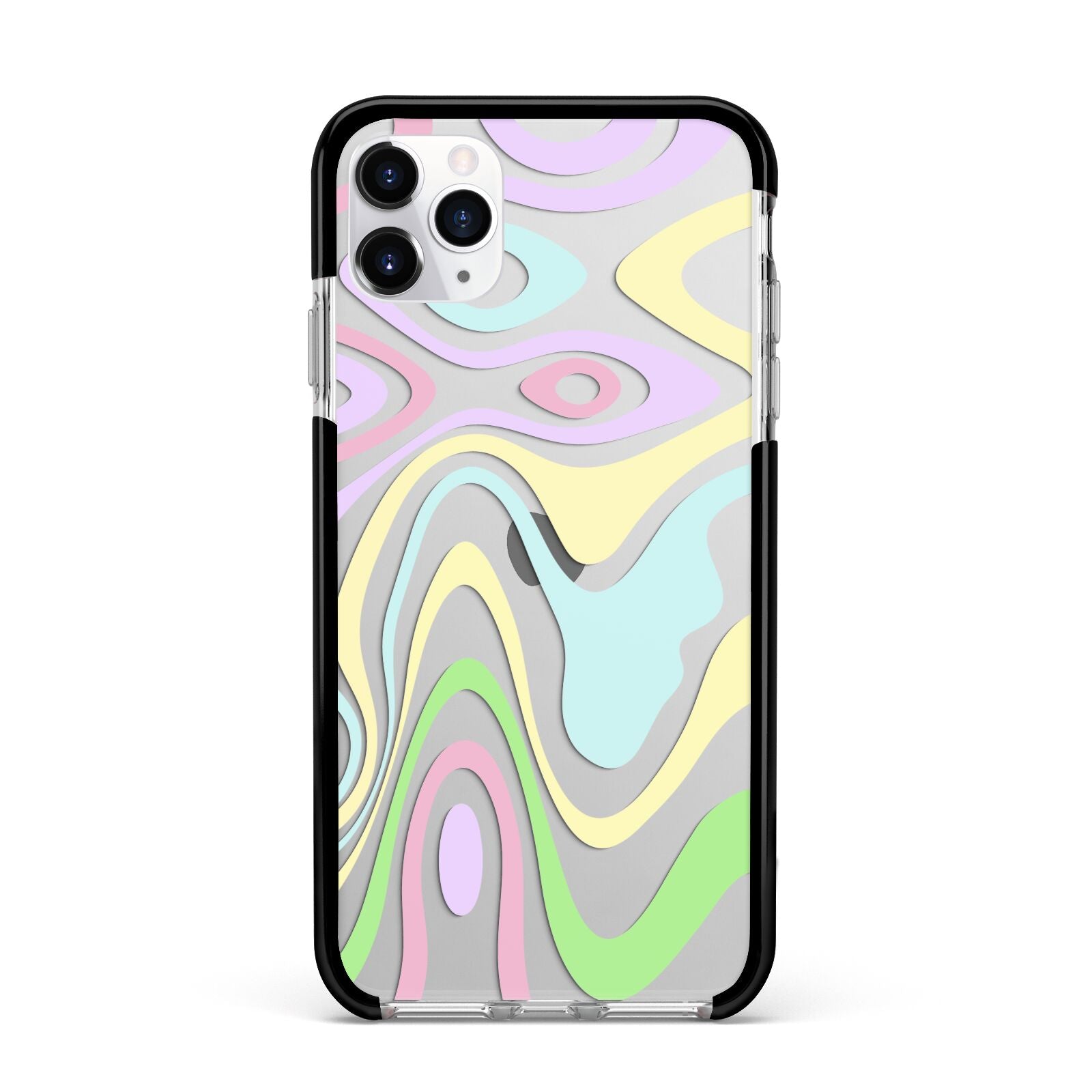 Transparent Swirl Apple iPhone 11 Pro Max in Silver with Black Impact Case