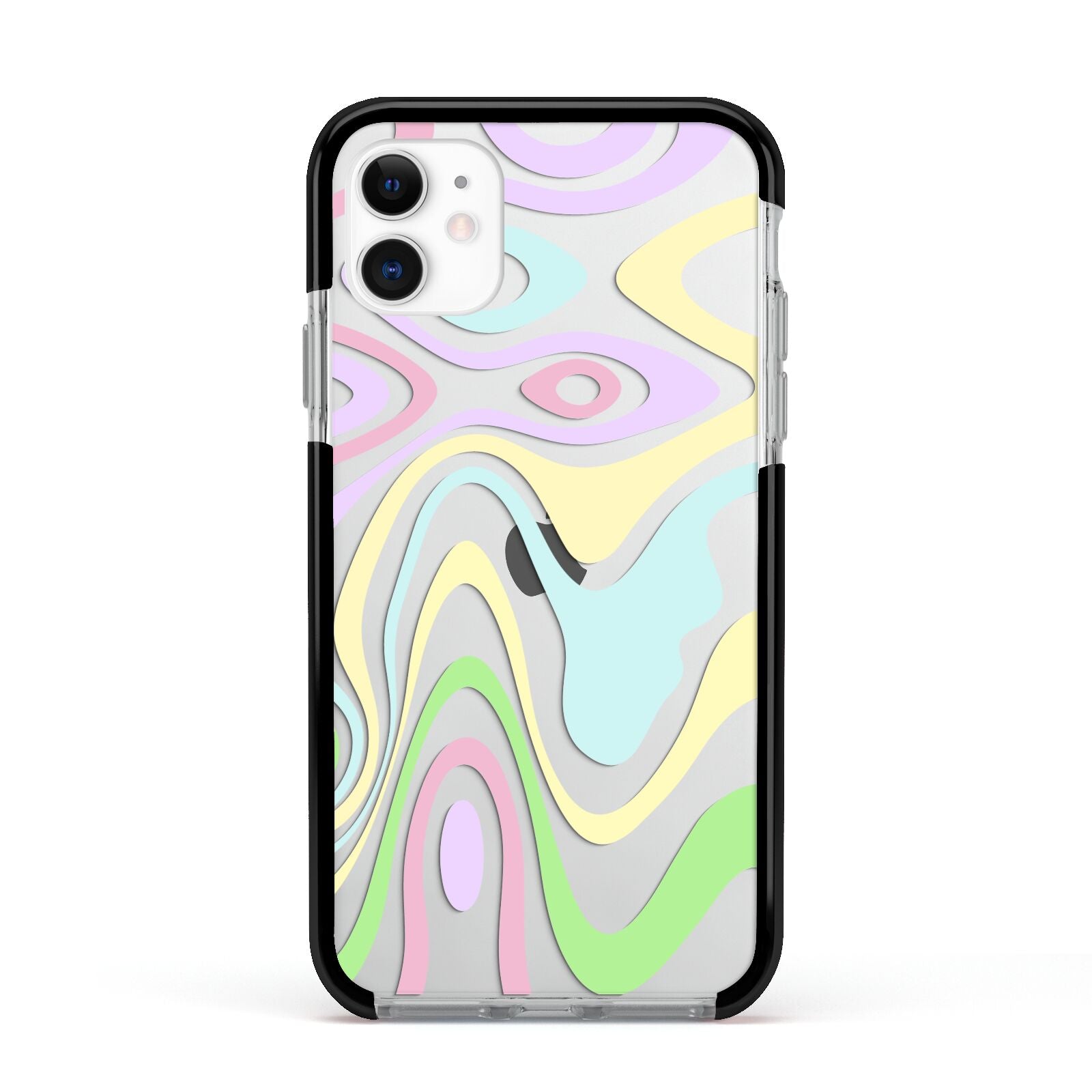 Transparent Swirl Apple iPhone 11 in White with Black Impact Case