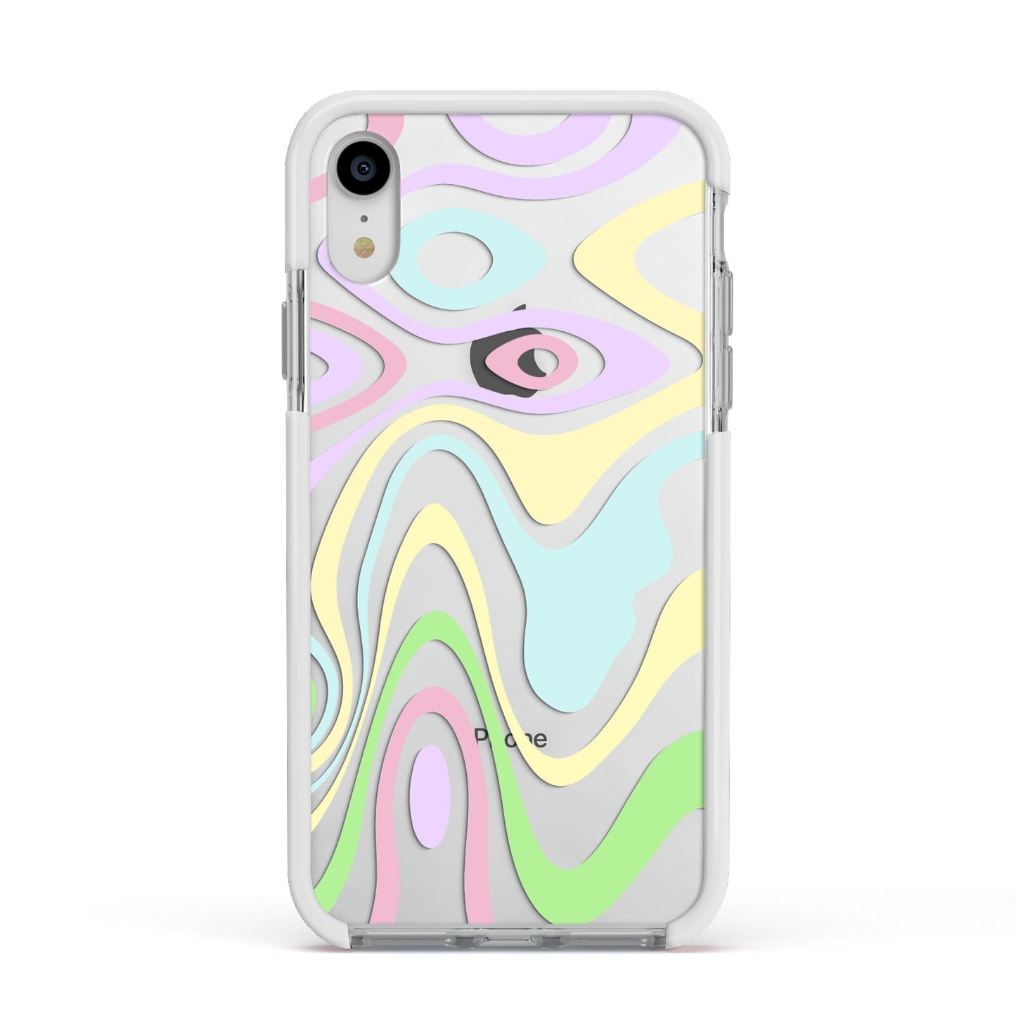 Transparent Swirl Apple iPhone XR Impact Case White Edge on Silver Phone