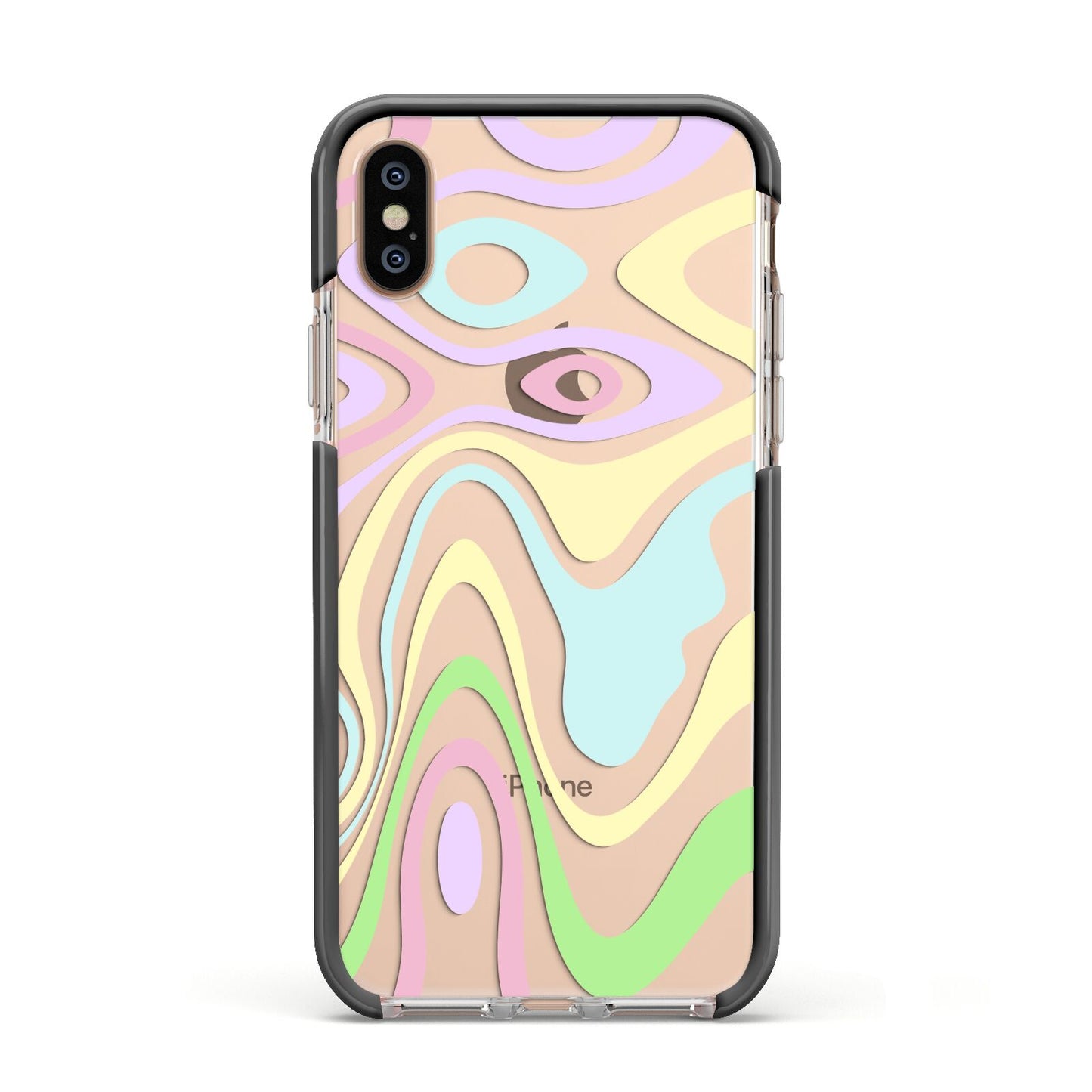 Transparent Swirl Apple iPhone Xs Impact Case Black Edge on Gold Phone