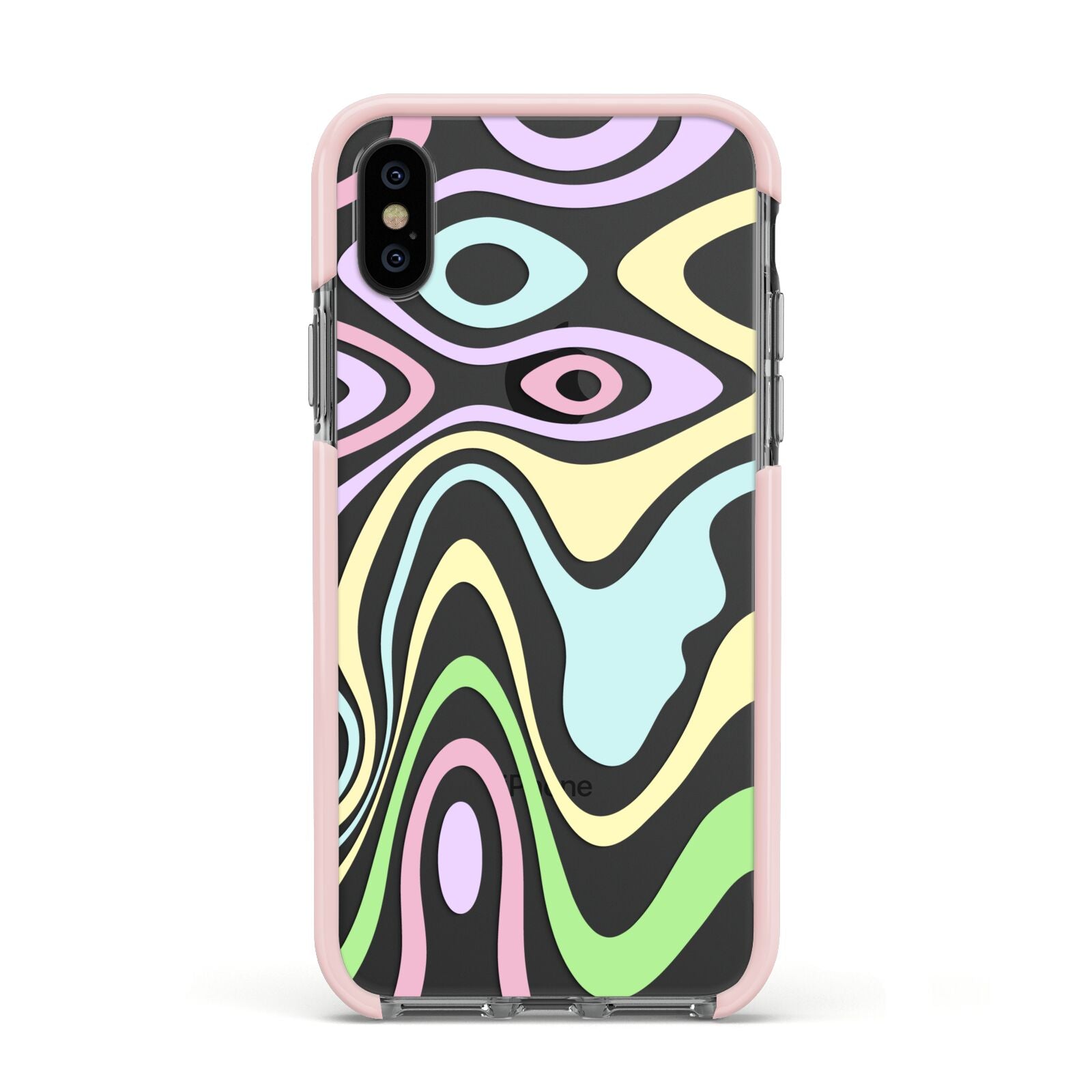 Transparent Swirl Apple iPhone Xs Impact Case Pink Edge on Black Phone