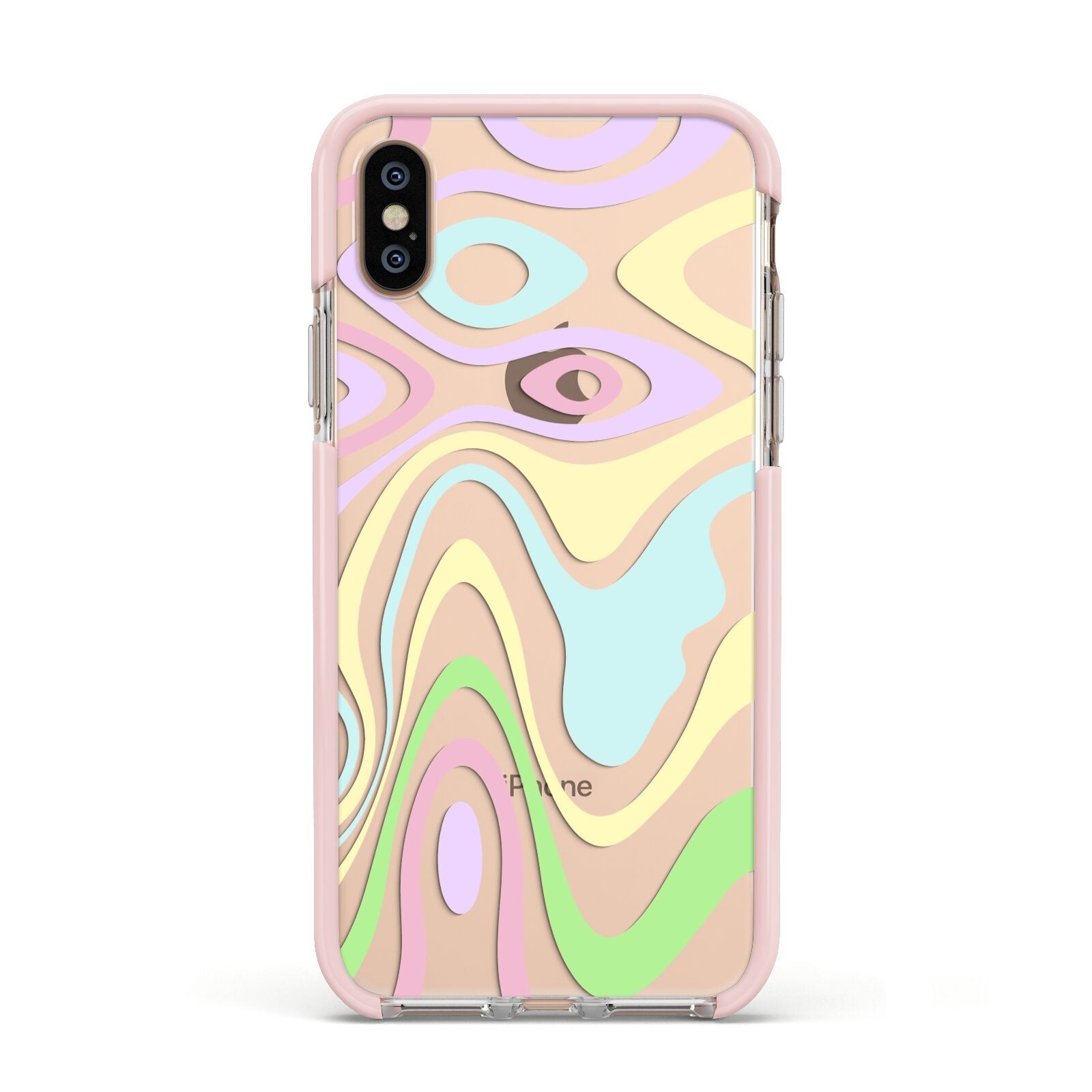 Transparent Swirl Apple iPhone Xs Impact Case Pink Edge on Gold Phone