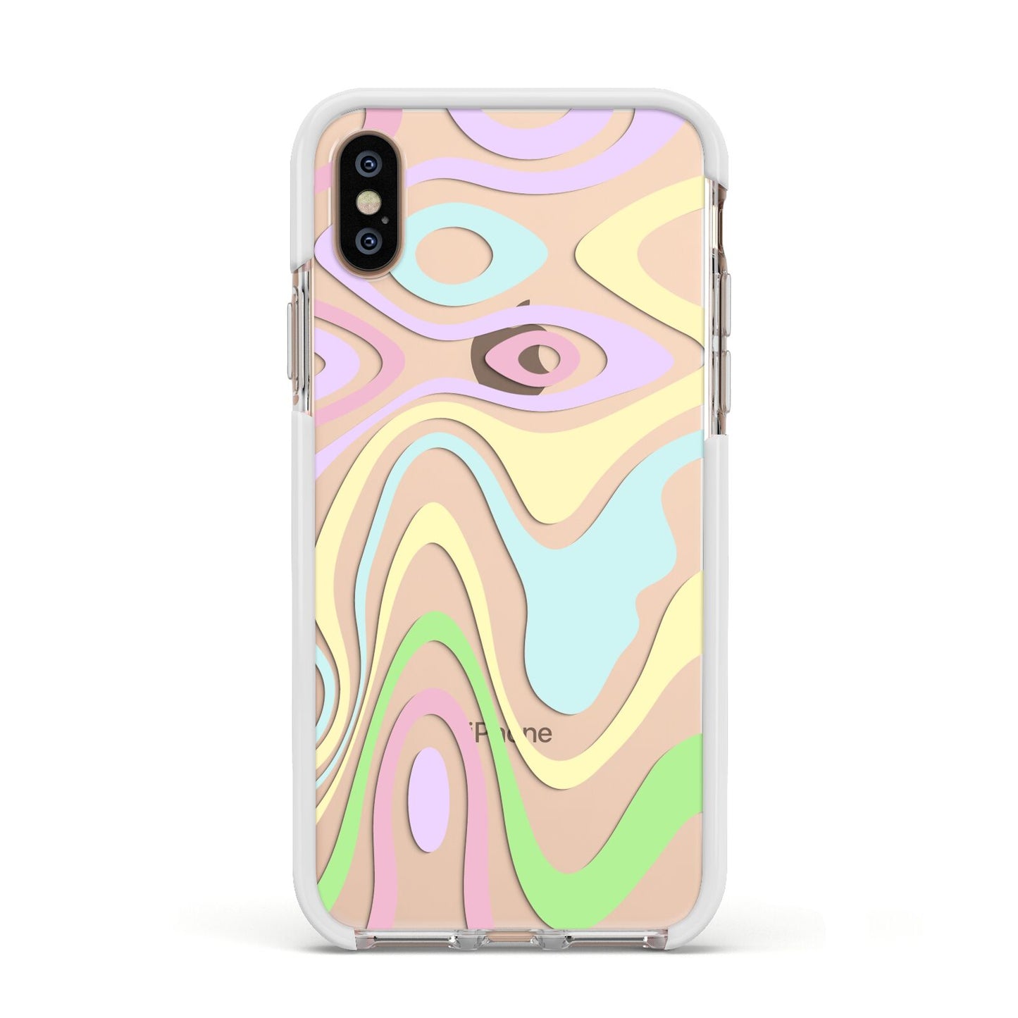 Transparent Swirl Apple iPhone Xs Impact Case White Edge on Gold Phone