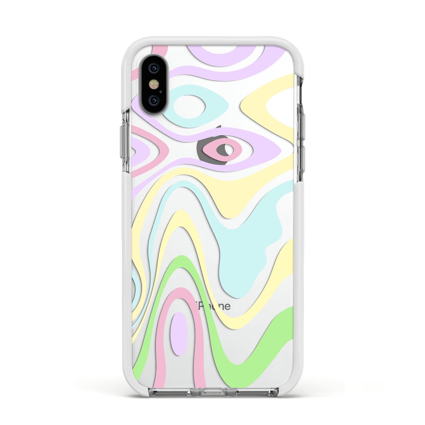 Transparent Swirl Apple iPhone Xs Impact Case White Edge on Silver Phone