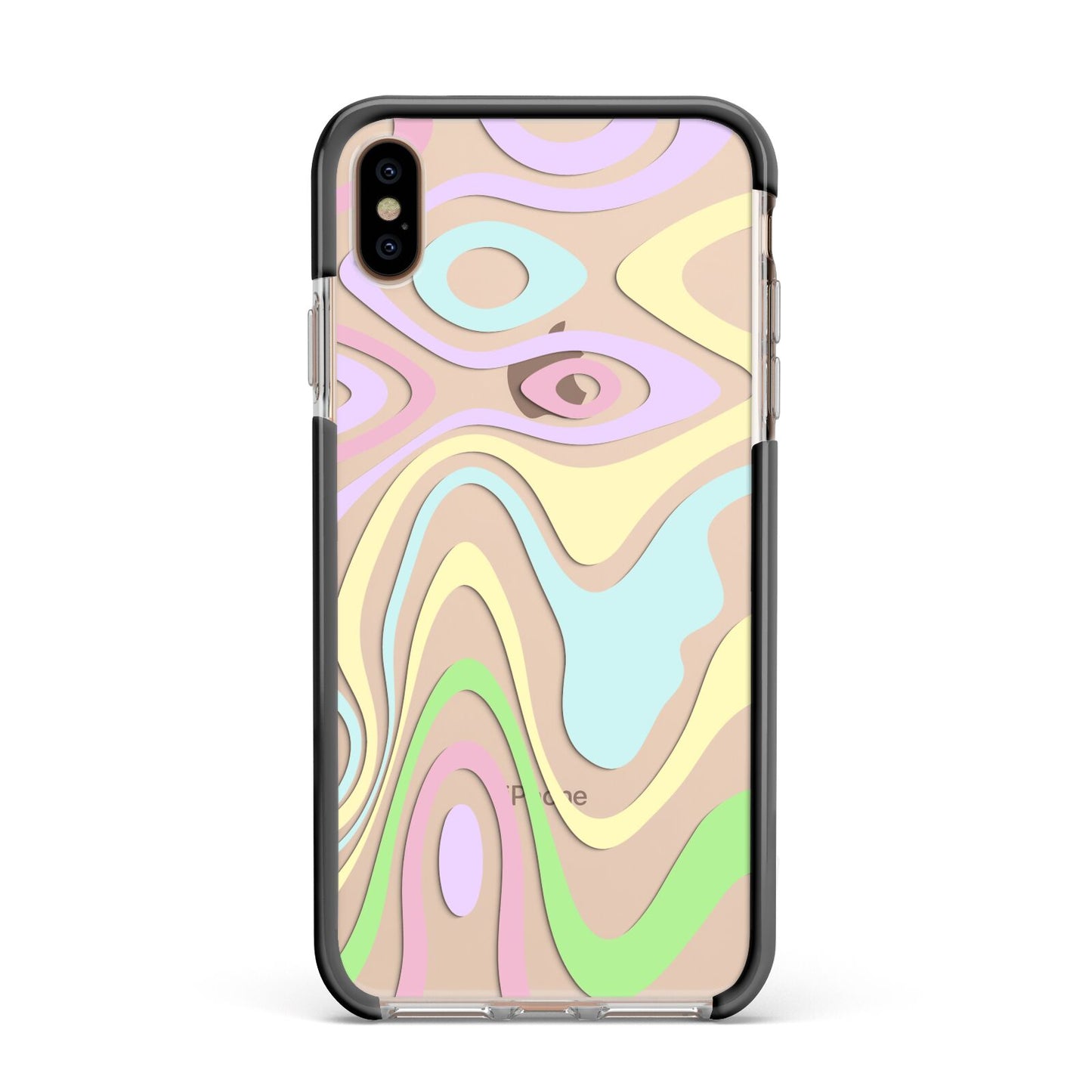 Transparent Swirl Apple iPhone Xs Max Impact Case Black Edge on Gold Phone