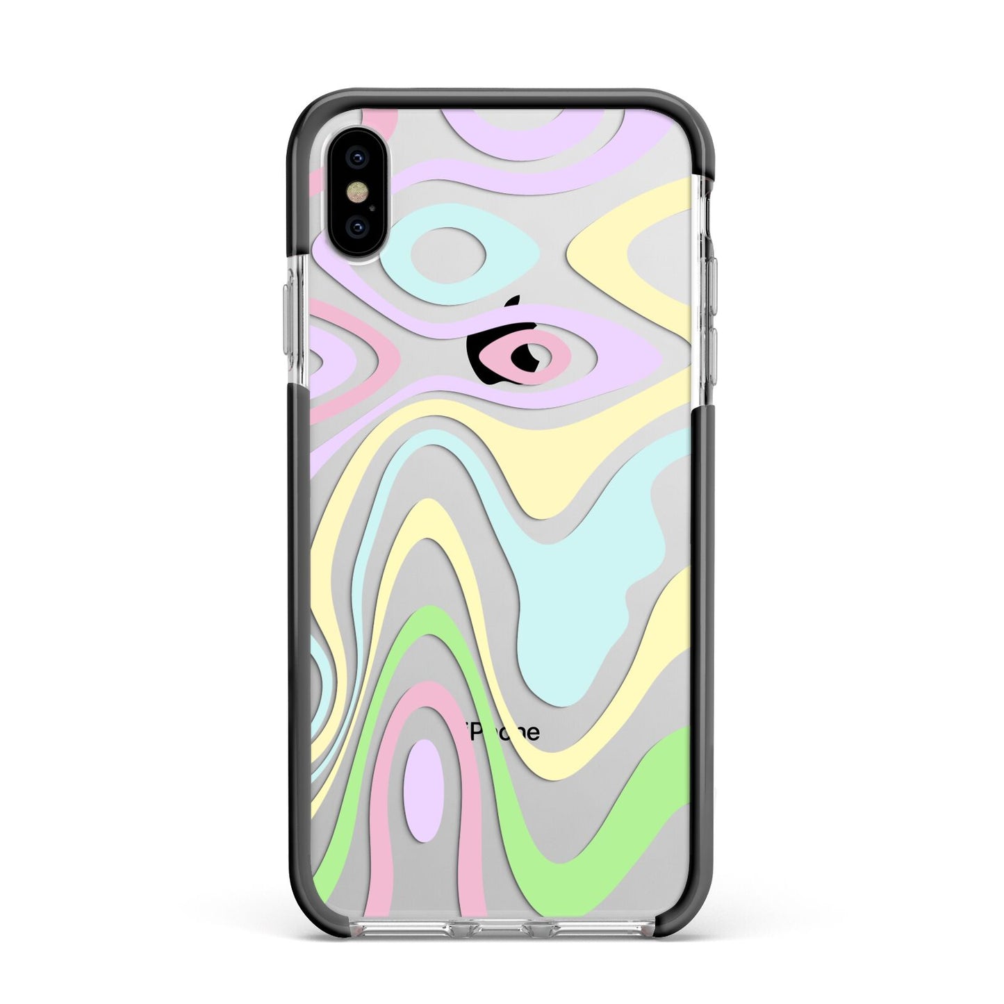 Transparent Swirl Apple iPhone Xs Max Impact Case Black Edge on Silver Phone